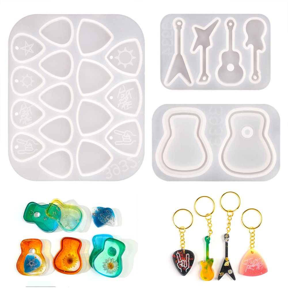3Pcs Guitar Pick Resin Molds Guitar Triangle Plectrum Silicone Molds For Resin Casting Guitar Pick Case Mold Guitar Pendant Epox