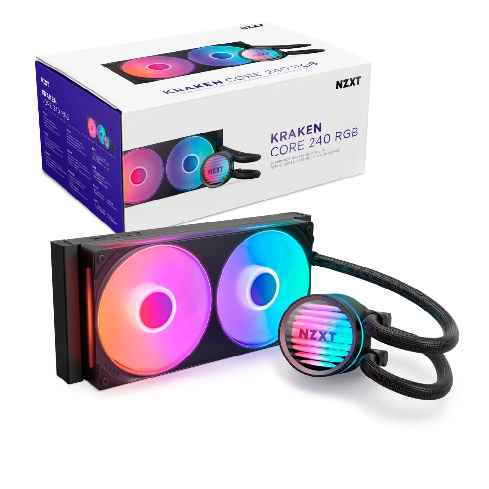 NZXT Kraken Core 240 RGB  AIO CPU Liquid Cooler  240 mm Radiator  240 mm SingleFrame Fan  Compatible with Intel LGA 1851/17