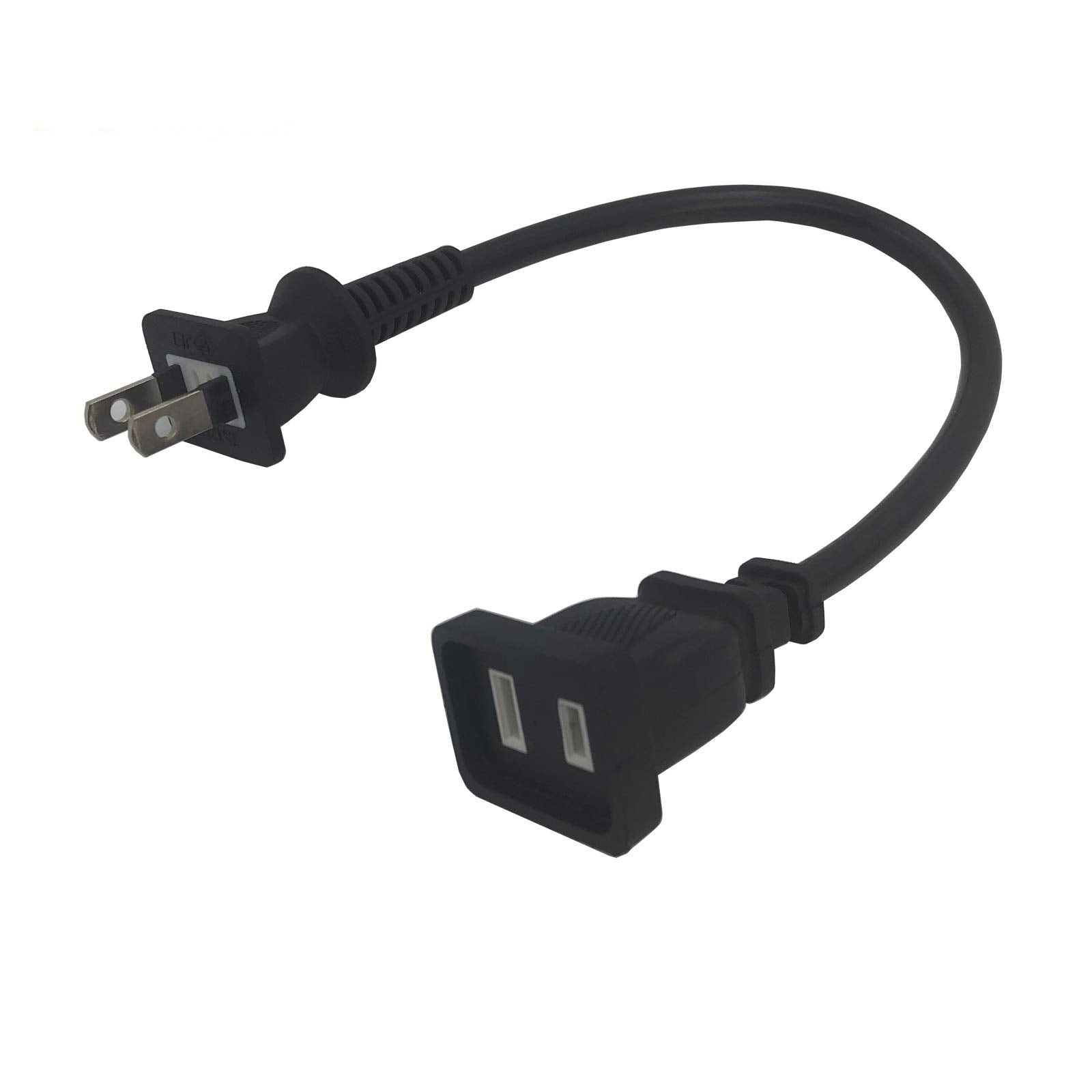 1Ft Short Extension Power Cord 2 Prong, Bolaazul 12'' Short Exterior 2/Two Prong Extension Cord Black Extension Cord Male To Fem
