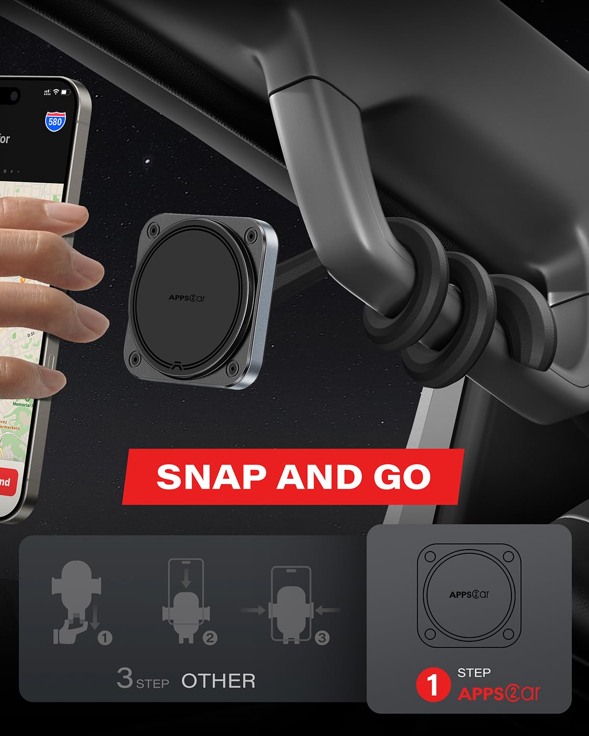 Apps2Car Magnetic Car Truck Pickup Grab Handle Phone Mount Holder Compatible With Magsafe Iphone 12-16 Fits A Pillar/Center Cons