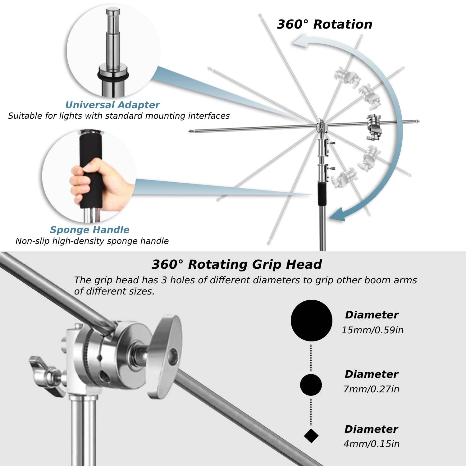 Itotin Heavy Duty C Stand With Boom Arm, Stainless Steel Heavy Duty Photography Light Stand, Adjustable Height 4.9Ft 10.8Ft, Wit