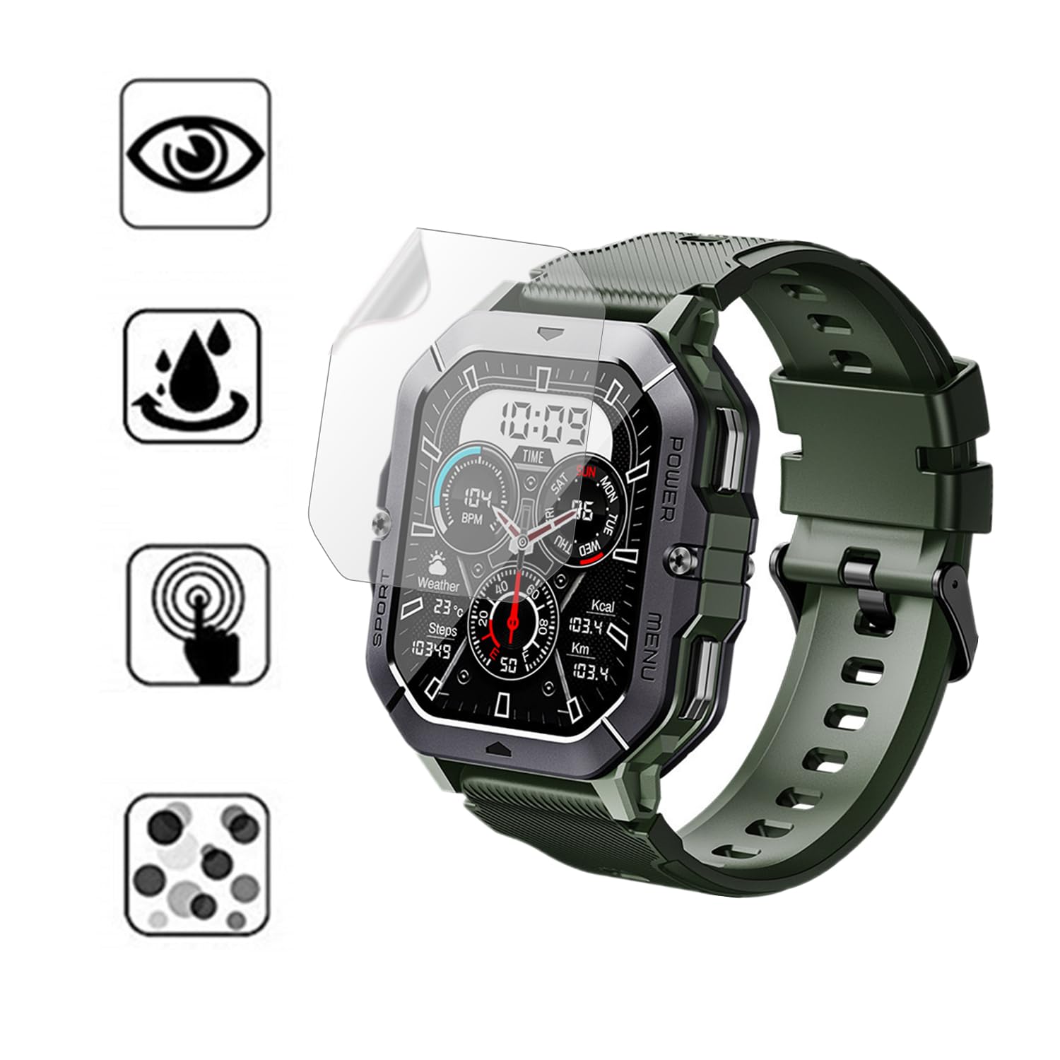 Aemus Screen Protector Compatible For Dekelife Military Smart Watch 2.02'' (6 Pack) C28 Smart Watch Full Coverage Hd Pet Film, C
