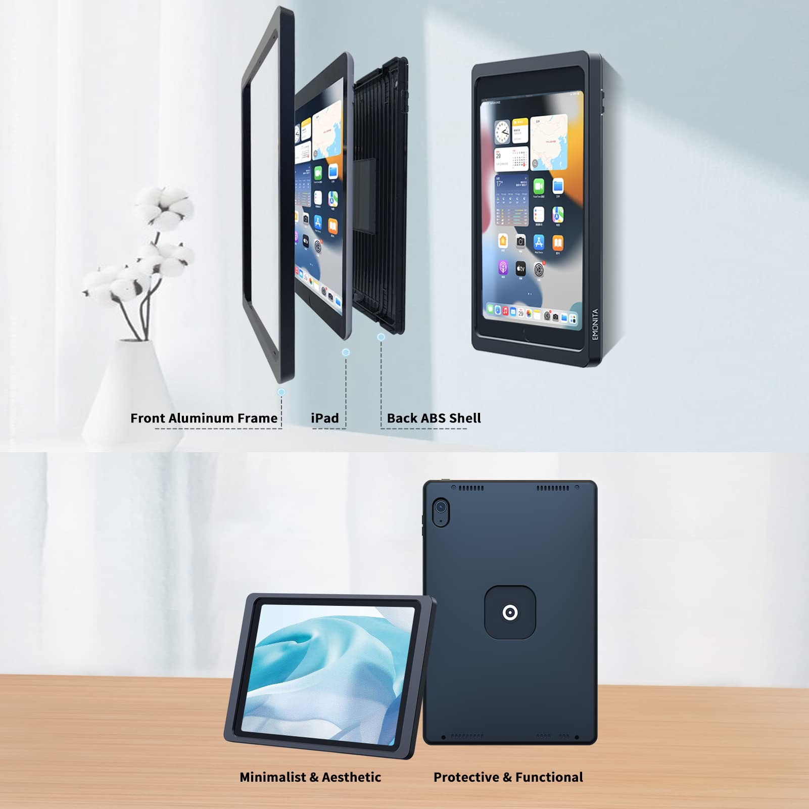 Emonita Magnetic Wall Mount With Charging Case For Ipad Mini 6 (2021). Upgraded 18W Quick Charge, Strong Magnets, 360 Rotation,