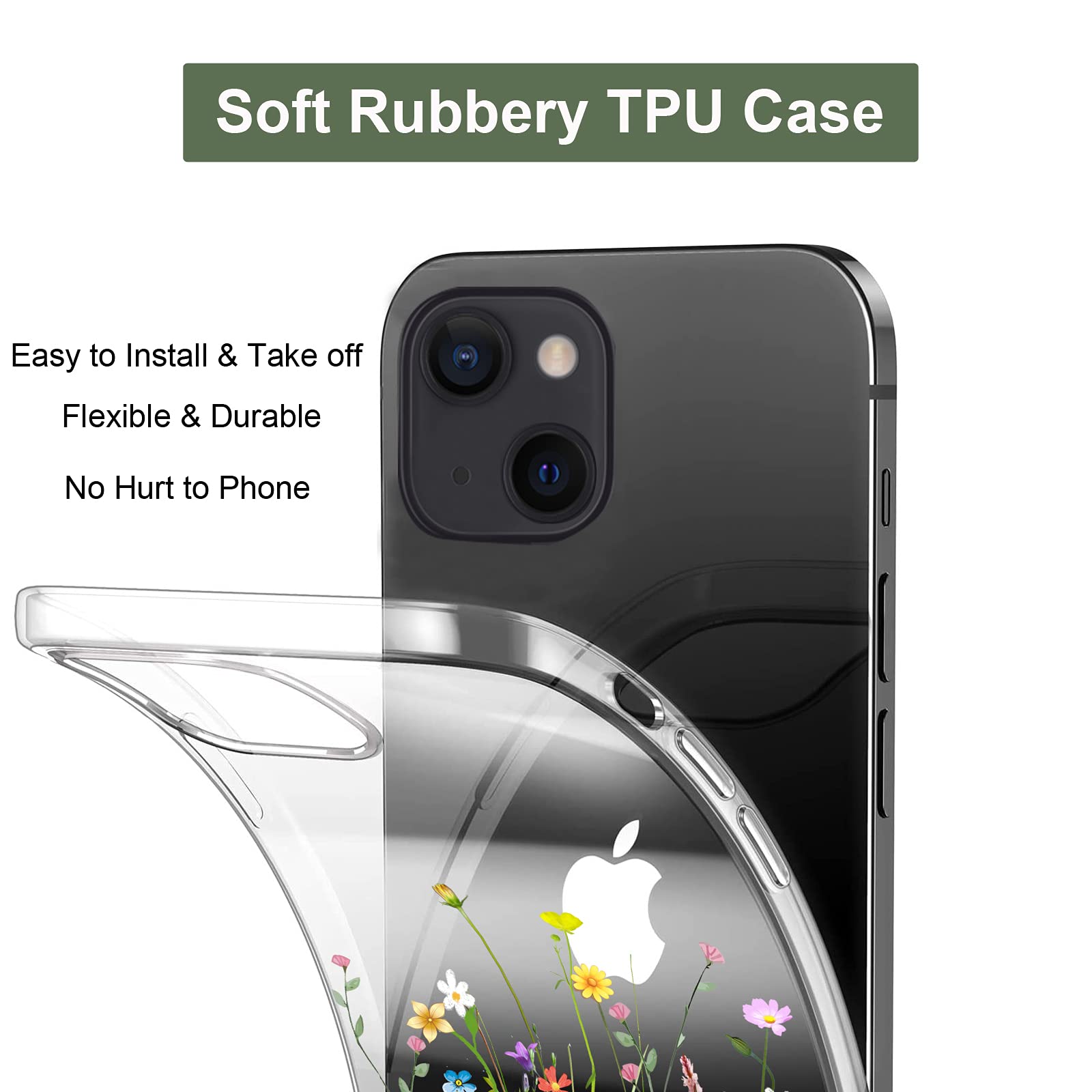Unov iPhone 13 Mini Case Slim Protective Embossed TPU Flower Bouquet