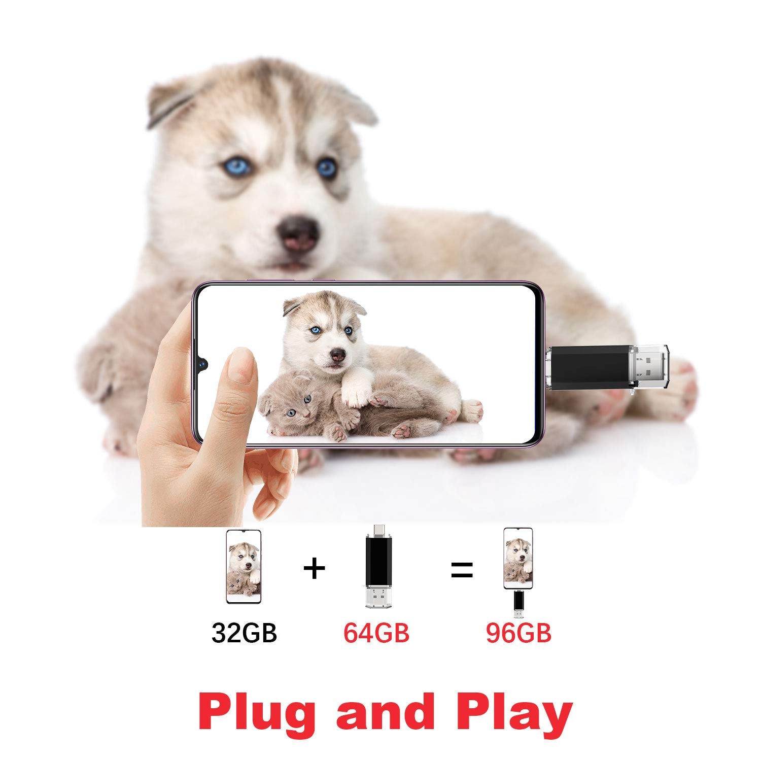 Vansuny 64Gb Flash Drive 2 In 1 Otg Usb 3.0 + Usb C Memory Stick With Keychain Dual Type C Usb Thumb Drive Photo Stick Jump Drive For Android Smartphones, Computers, Macbook, Tablets, Pc