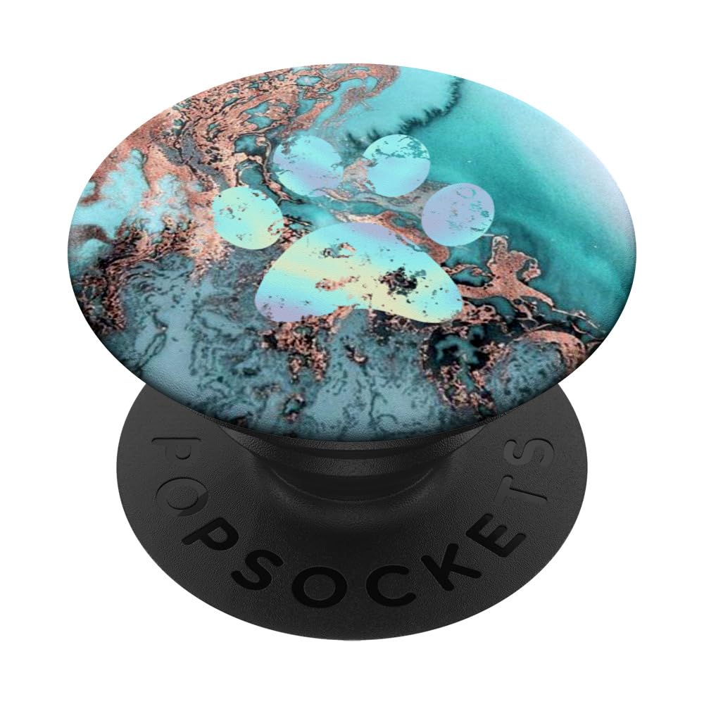 Rainbow Dog Paw Print Teal Rose Watercolor Popsockets Standard Popgrip