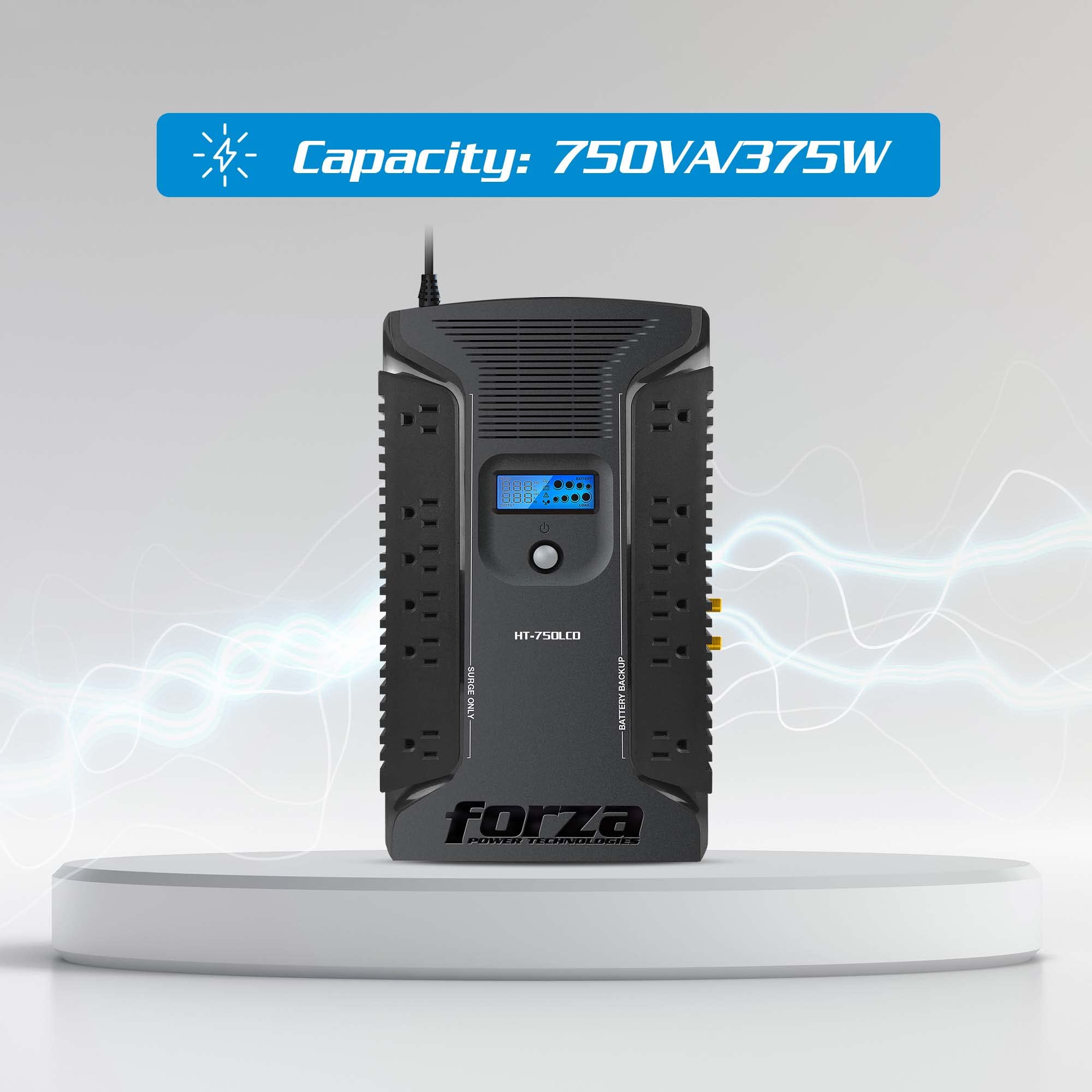 Forza Ups 750Va/450W Line Interactive Uninterrupted Battery Backup Supply, 12 Outlets, Avr, Lcd Screen, Usb, Coaxial, 3 Year War