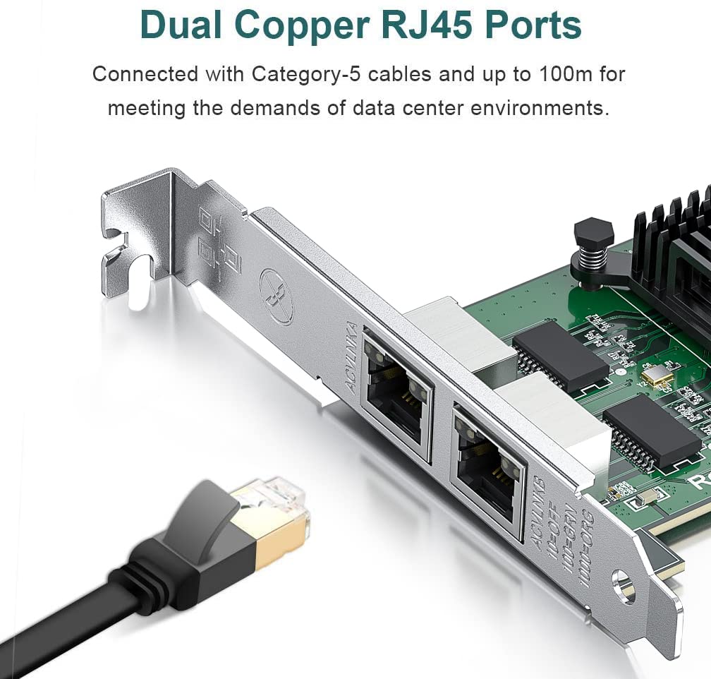 Dual Port Nic, Gigabit Ethernet Converged Network Server Adapter Card With Intel 82576 Controller Chip, Dual Rj45 Copper Ports,