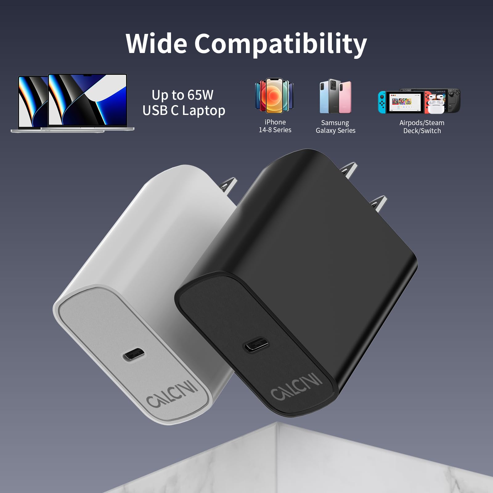 Usb C Charger Block Calcini 2 Pack Gan 65W Usb C Charger Fast Type C Charger For Laptop Charger Power Adapter Macbook Pro/Air, G