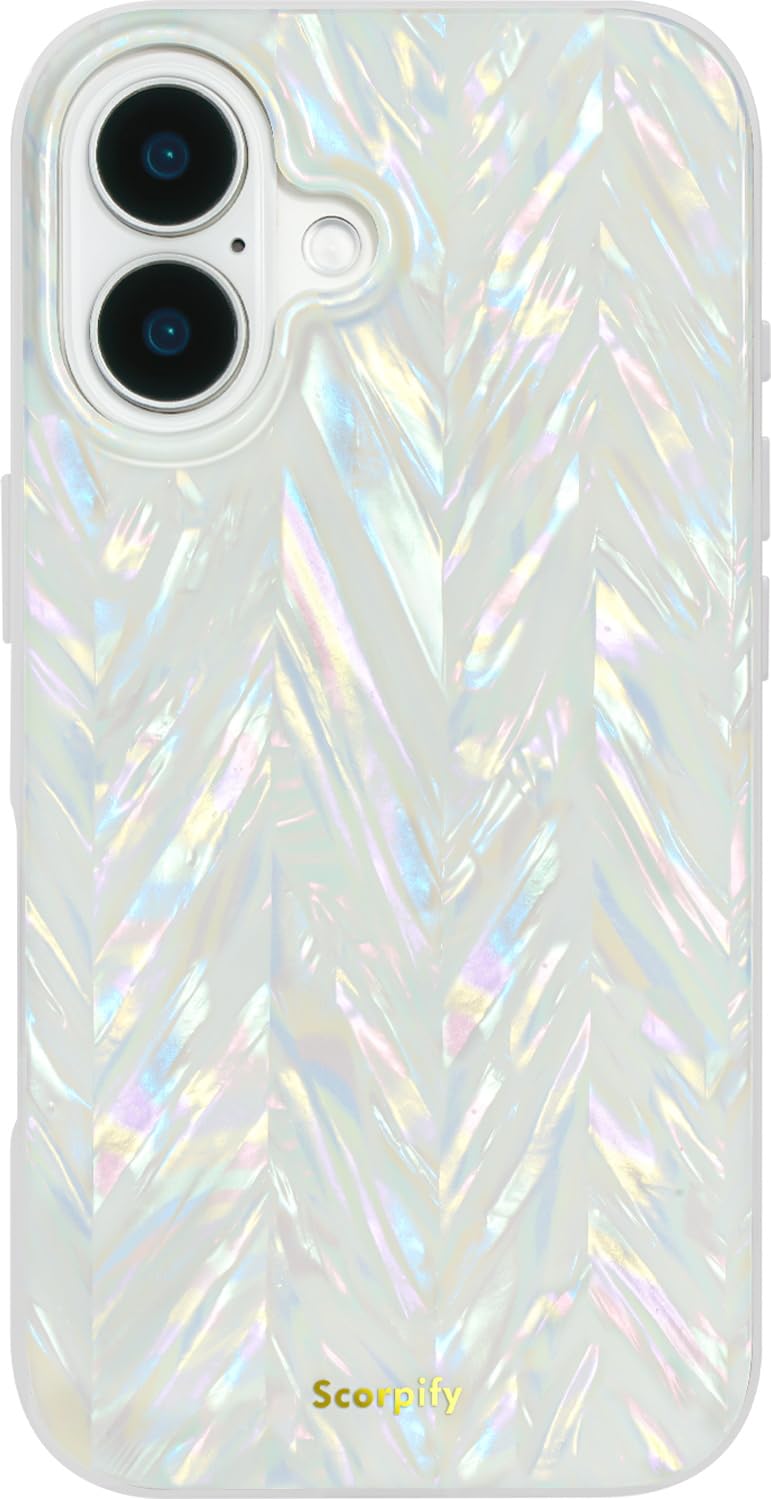 SCORPIFY for iPhone 16 Case [Compatible with MagSafe] with Colorful Pearl Aurora Spine Design, Cute Clear Magnetic Phone Cover f