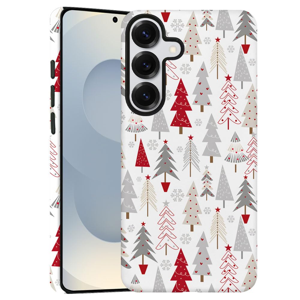 TnXee Case for Samsung Galaxy S25 Plus,Red White Christmas Tree Colorful Pattern Phone Case Drop Resistant Frosted 2 in 1 Solid 