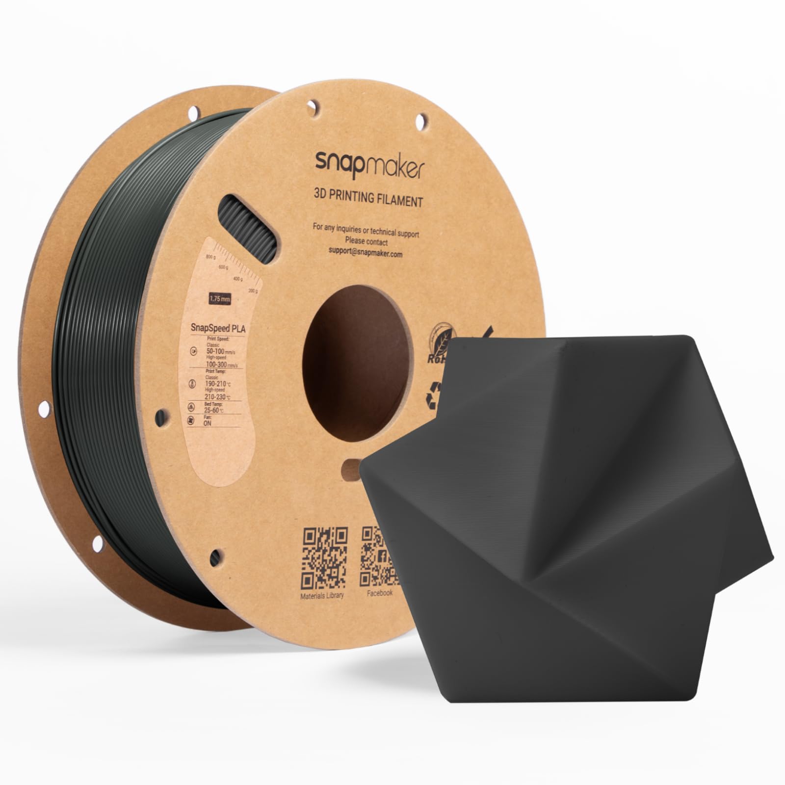 Snapmaker PLA Basic Filament 1.75mm,Snapspeed 3D Printer Filament for Up to 300mm/s High Speed Printing,Dimensional Accuracy +/-
