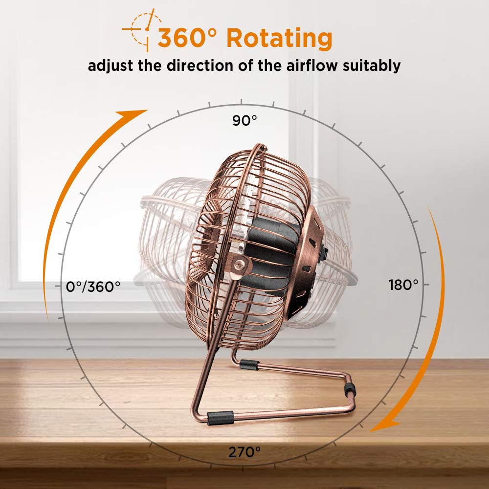 Easyacc 6 Inch Usb Desk Fan, 360Rotation Small And Quiet,Powerful Portable Strong Airflow,Mini Metal Personal Cooling Fan With 2