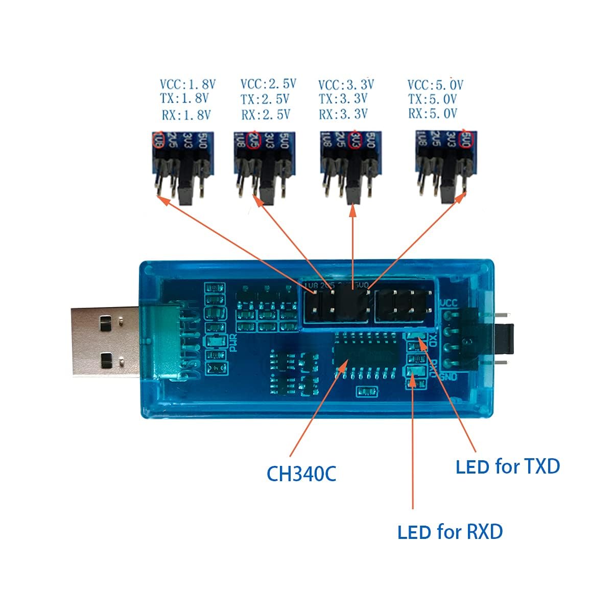 Dsd Tech Sh U07A Usb To Ttl Adatper With Ch340C Chip Support 5V 3.3V 2.5V 1.8V Logic Level