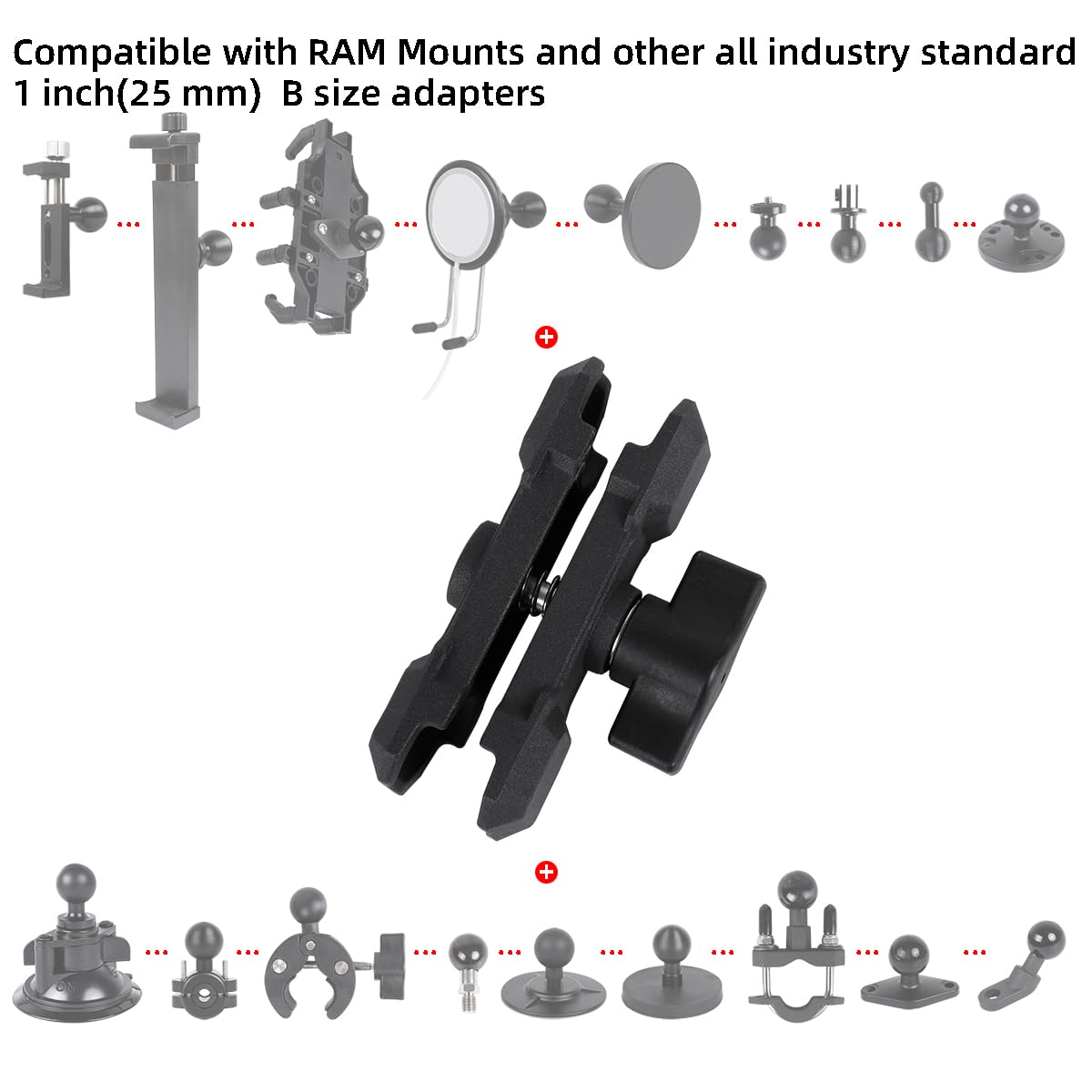 Aluminum Alloy B Size Double Socket Arm Compatible With Ram Mounts And Other 1'' Ball Bike Motorcycle Phone Holder (Medium Arm,F