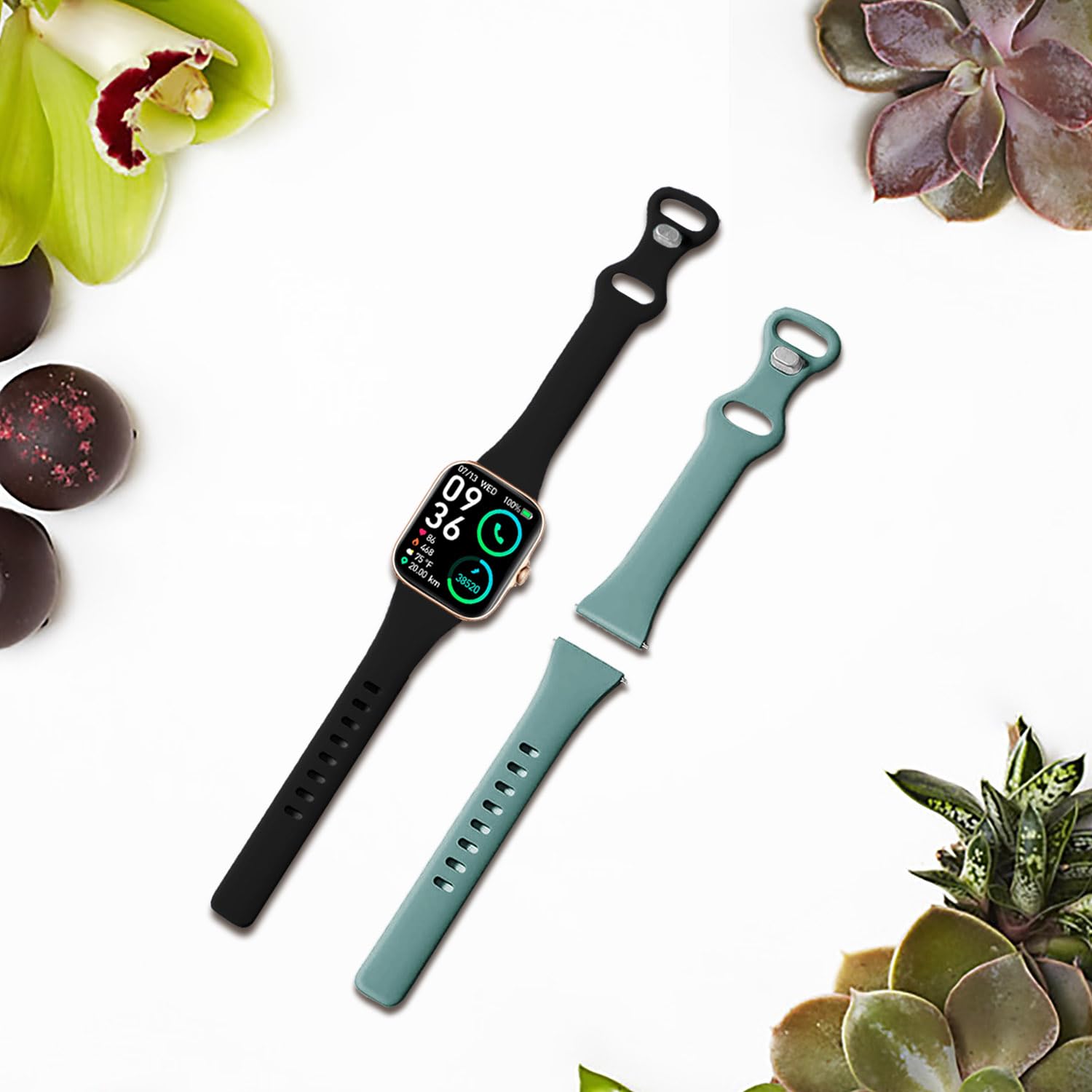 Lzwldan 2 Pack Slim Watch Bands Compatible With Enomir Id208Bt / Skg V7 Pro Smart Watch, Soft Sport Replacement Strap For Aeac I