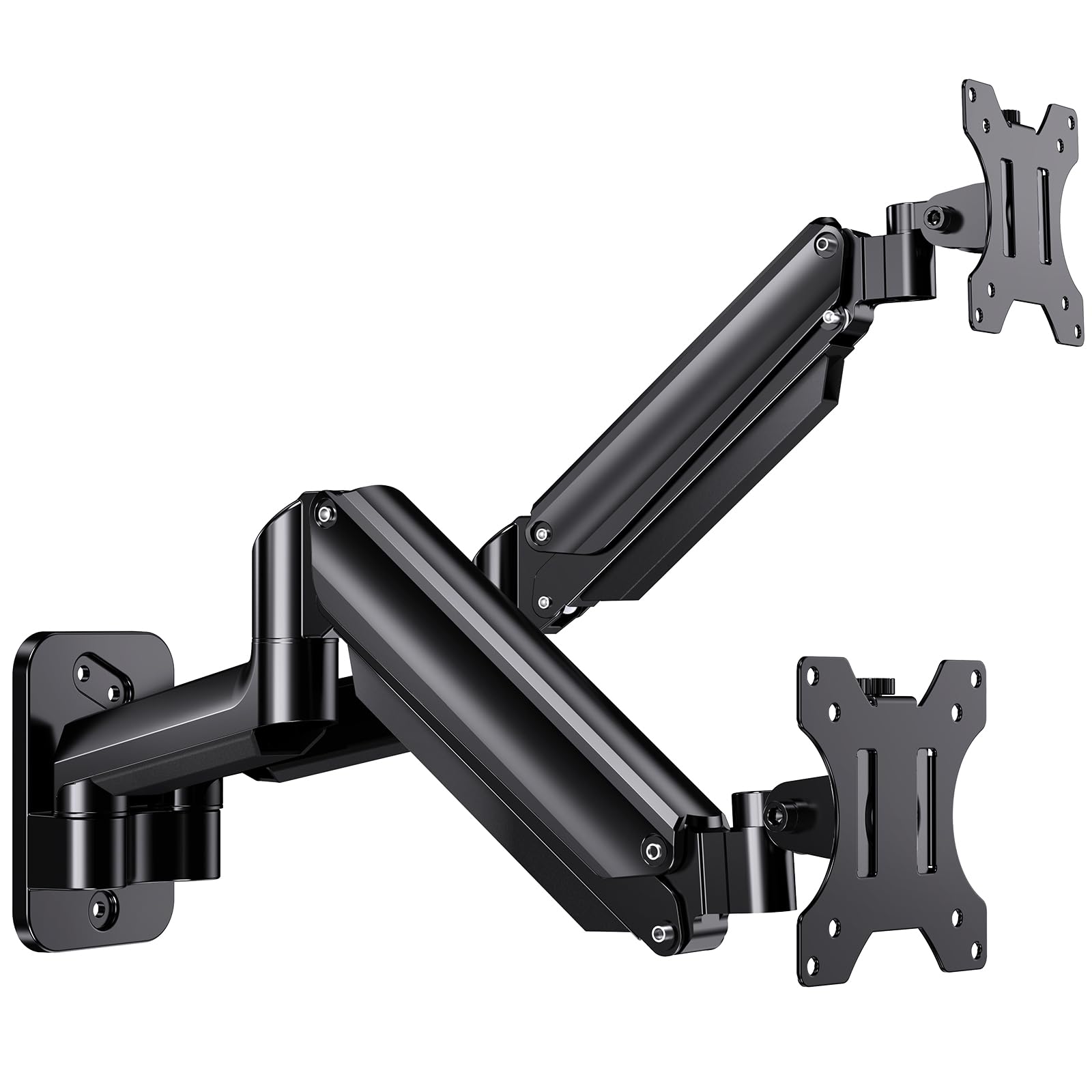 Huanuo Dual Monitor Wall Mount Up To 32 Inch Screens, Wall Monitor Mount With Gas Spring System, Height Adjustable/Tilt/Swivel/Rotate, Dual Monitor Mount Holds 17.6 Lbs, Vesa 75 Or 100Mm