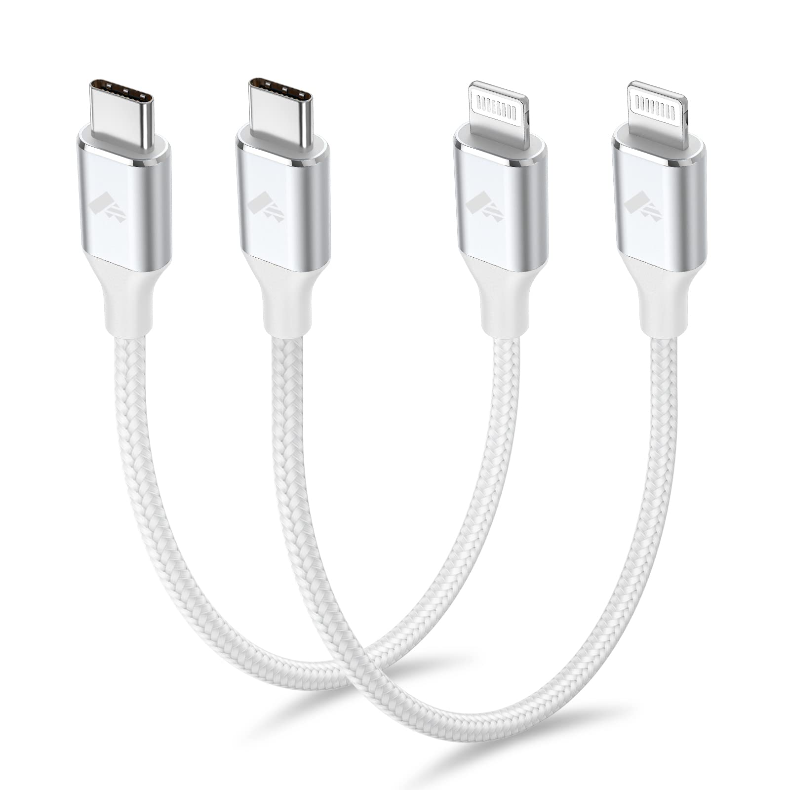 1Ft 2Pack Usb C To Lightning Cable Short, Power Delivery Usb C Iphone Cable Mfi Certified Braided Type C Iphone Charger Cord Fas