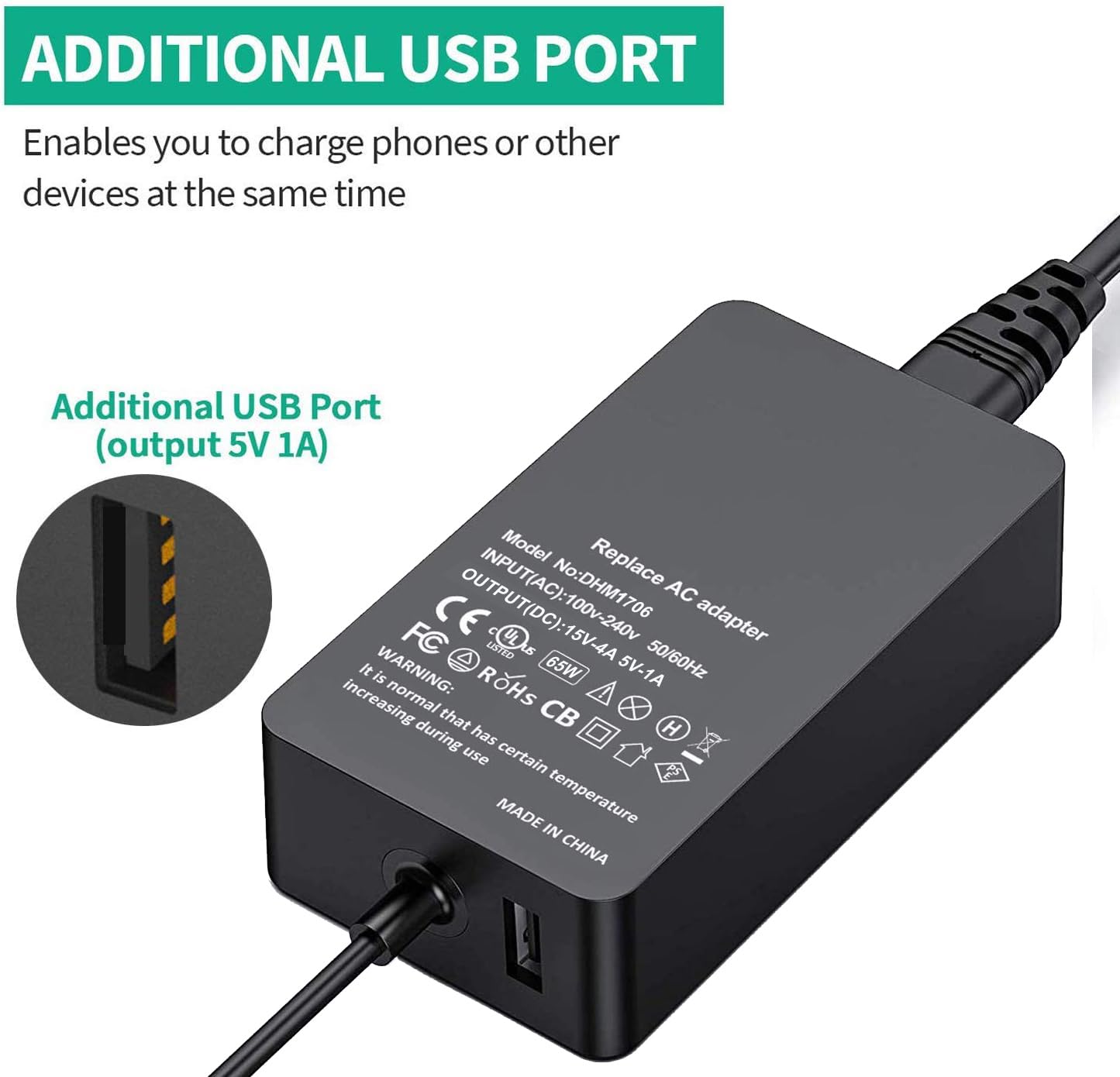 Surface Laptop Charger Surface Pro Charger Power Supply 65W 15V 4A Magnetic Replacement Ac Adapter Compatible With Microsoft Sur