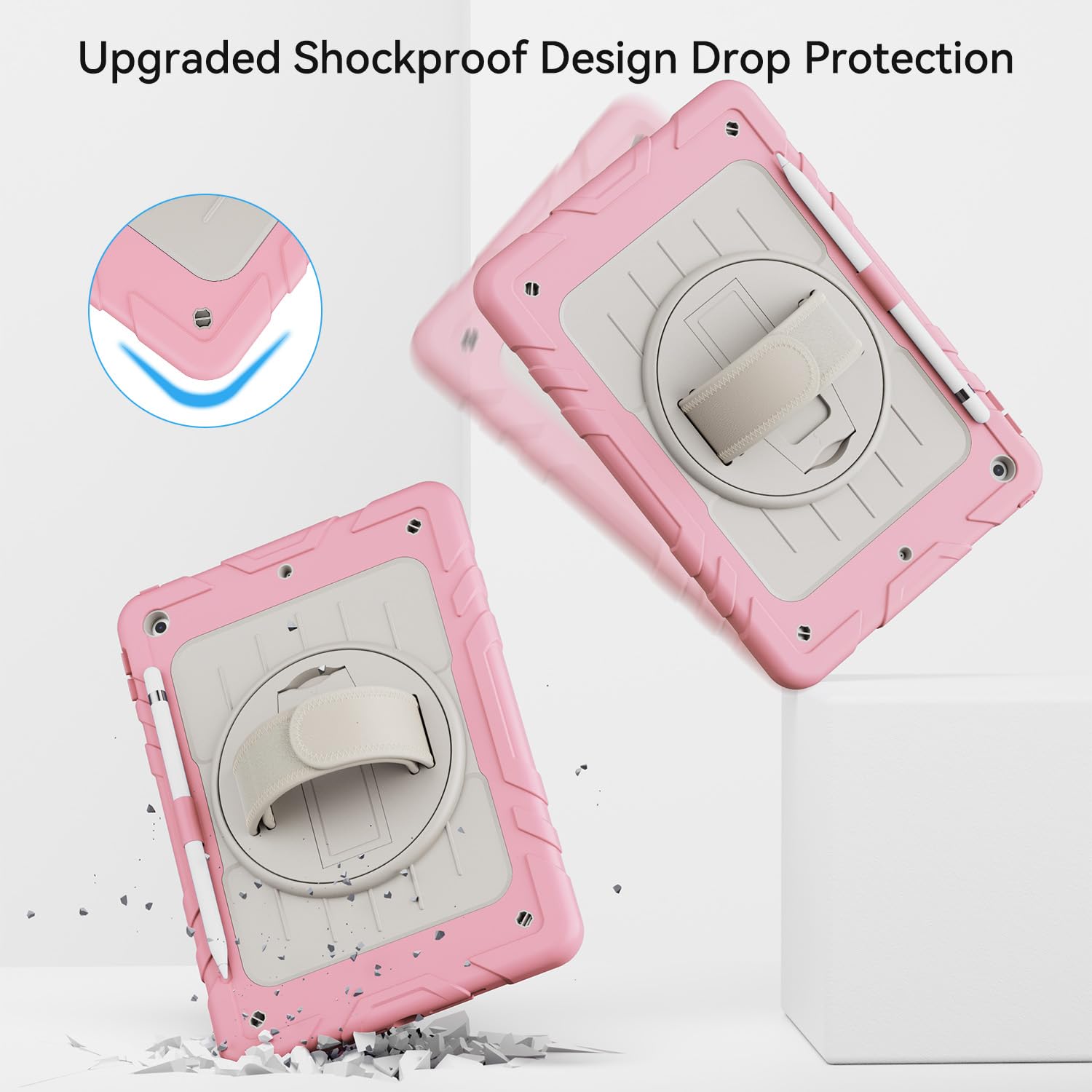 Stweap Case For Ipad 9Th/8Th/7Th Generation-Built-In Screen Protector,With Pencil Holder&360Rotating Hand Strap,Shoulder Strap,C