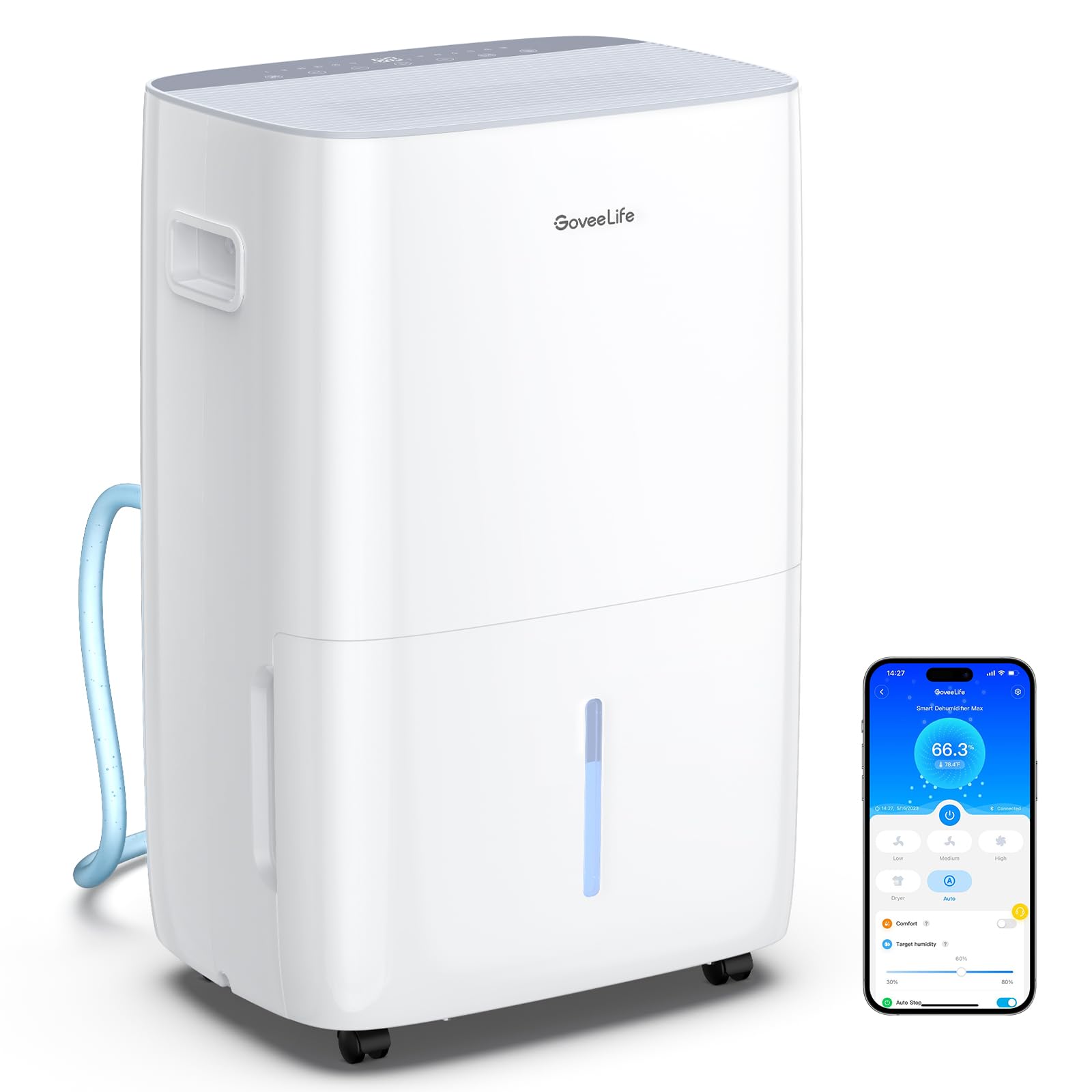 GoveeLife Dehumidifier with Pump for Home 4,500 Sq. Ft. 50 to Max 137 Pint, Drain Hose, Smart Dehumidifier for Basement with Hum