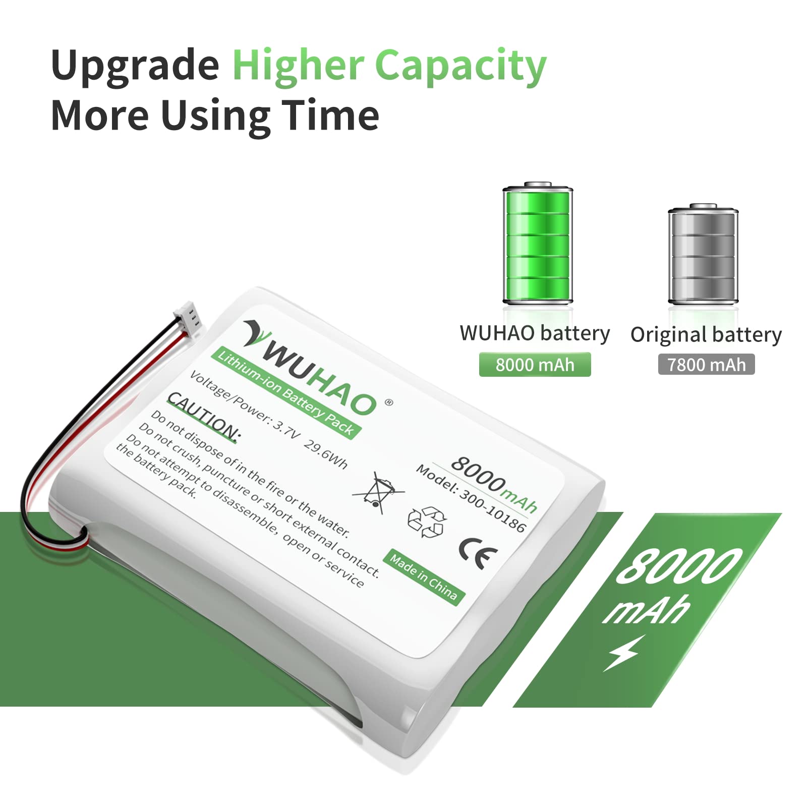 Wuhao For Adt Battery Replacement 300 10186 Lithium Ion Battery Upgraded 8000Mah For Adt Command Smart Security Panel 3.7V