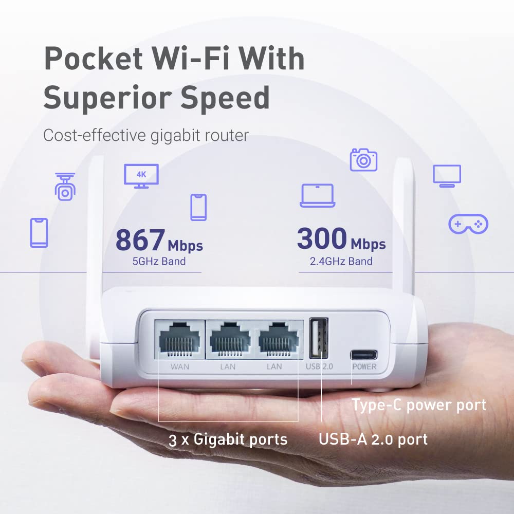 Gl.Inet Gl Sft1200 (Opal) Secure Travel Wifi Router   Ac1200 Dual Band Gigabit Ethernet Wireless Internet | Ipv6 Usb 2.0 Mu Mimo