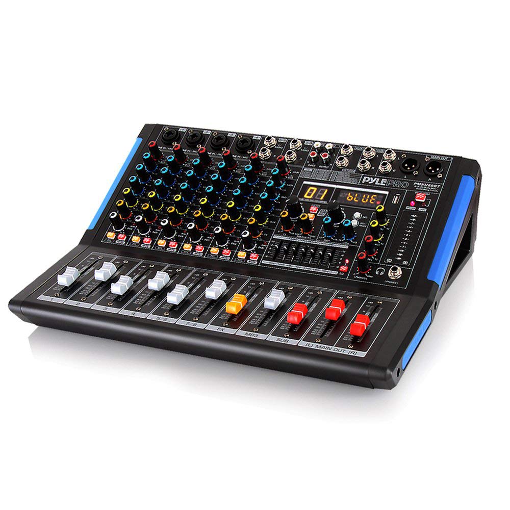 Pyle 8-Channel Bluetooth Studio Audio Mixer- DJ Sound Controller Interface w/ USB Drive for PC Recording Input, XLR Microphone J