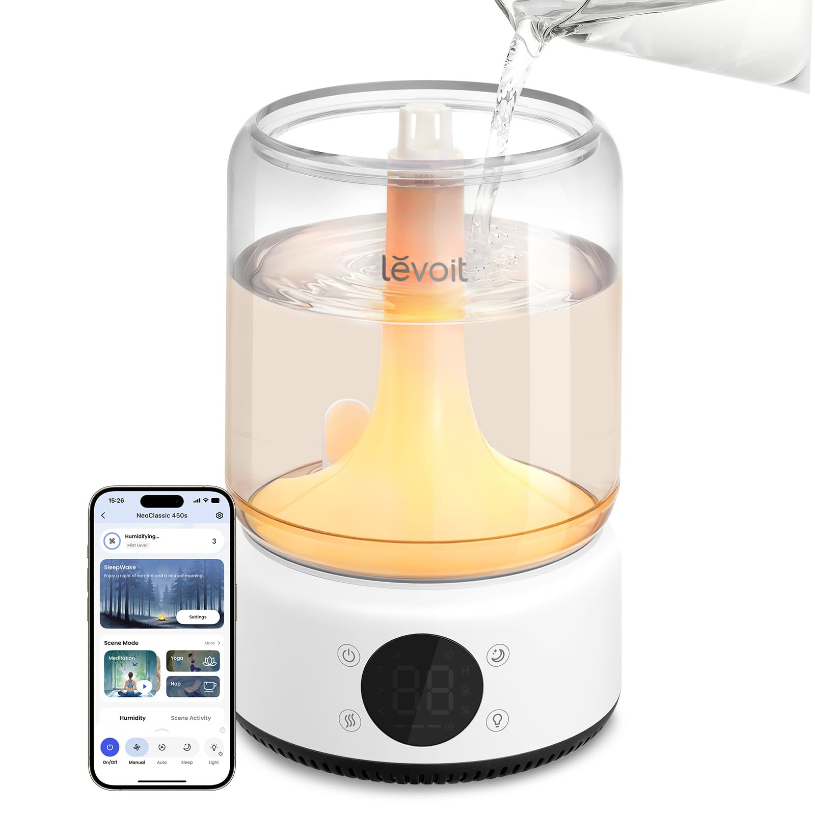 LEVOIT Smart Humidifiers for Bedroom, 4.2L Top Fill for Large Room with 42H Runtime, Dishwasher Safe Easy to Clean, 21dB Cool Mi