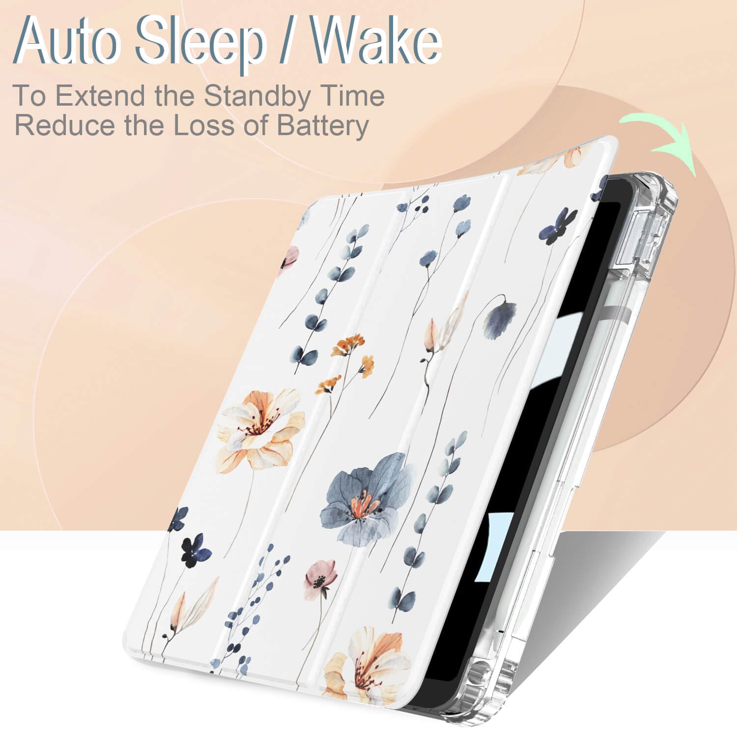 Feams For Ipad 9Th Generation Case 10.2 Inch, Trifold Ipad 10.2 Case Clear Transparent Back Cover With Pencil Holder & Auto Slee