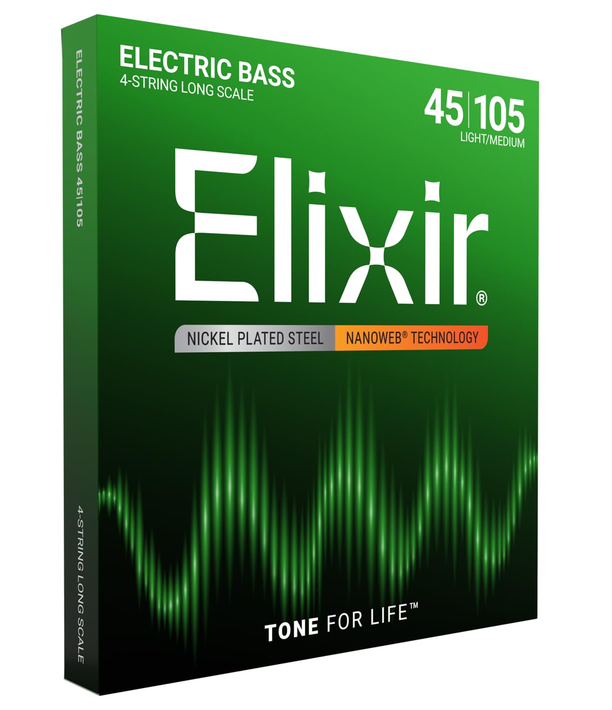 Elixir Strings Nickel Plated Steel 4String Bass Strings w NANOWEB Coating, Long Scale, Light/Medium (.045.105)