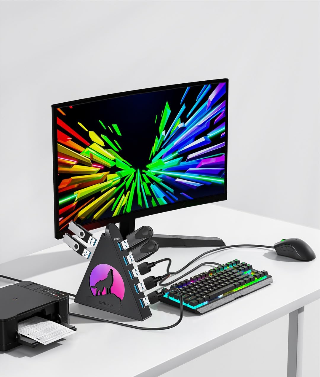 7 Port Usb Hub, Joyreken Usb 3.0 Hub With 2 Ft Long Cable, Vertical Usb Exrension Hub For Laptop, Macbook, Xbox, Ps4/5, Flash Drive, Xps, Pc, Flash Drive, Game Console, Printer, Camera,Keyborad, Mouse