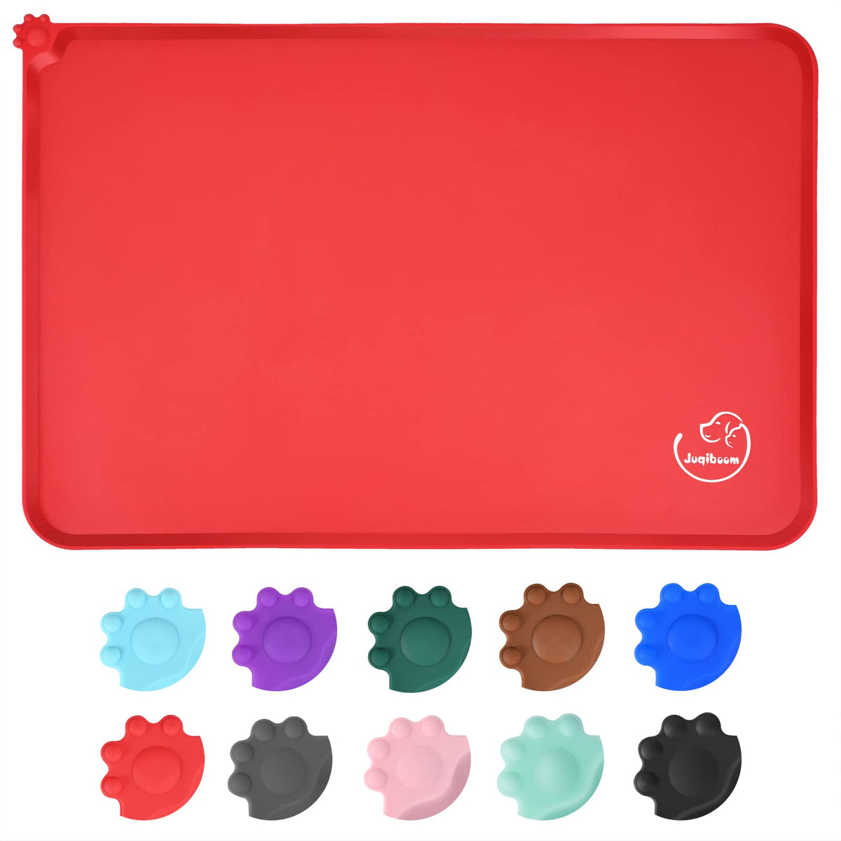 Juqiboom Silicone Waterproof Dog Cat Pet Feeding Mats, Non Slip, Easy Clean Pet Dog Cat Bowl Mats Placemat (185 X 115) Red