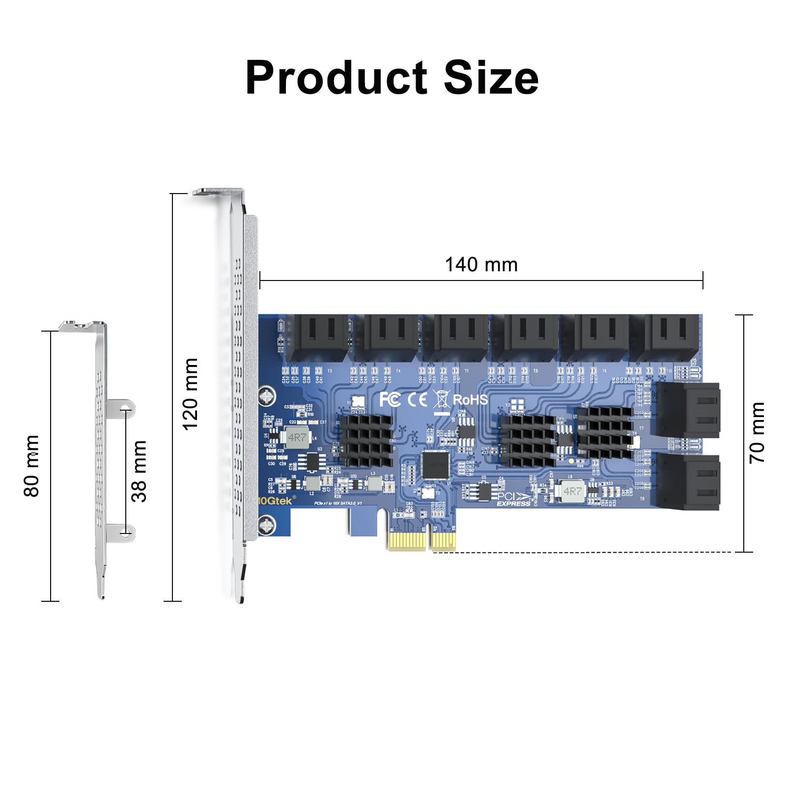 16 Port Pcie Sata Card, Sata3.0 Expansion Card, X1, With 16 Sata Cable, Support Ssd And Hdd
