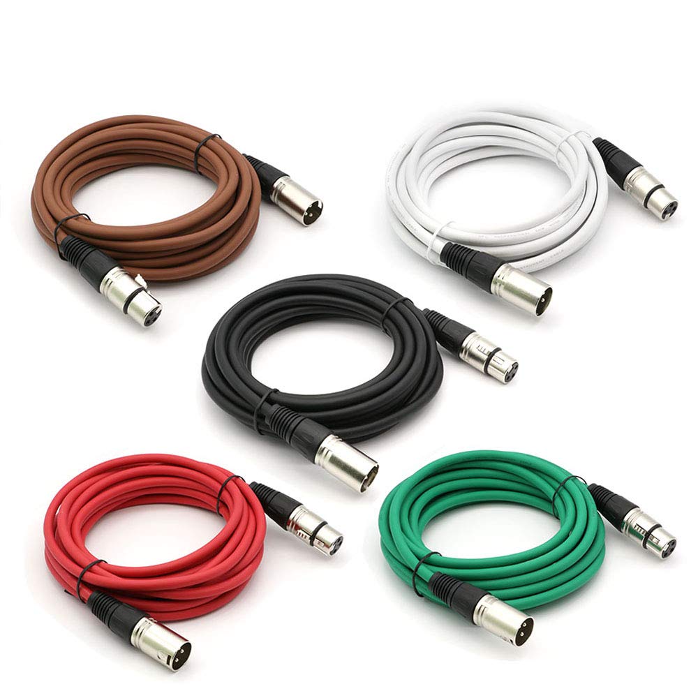 Dremake Professional Audio Mic Cable Cords   Xlr 3 Pin Male To Xlr 3 Pin Female Colored Cables   15' Balanced Snake Cord   5 Pac