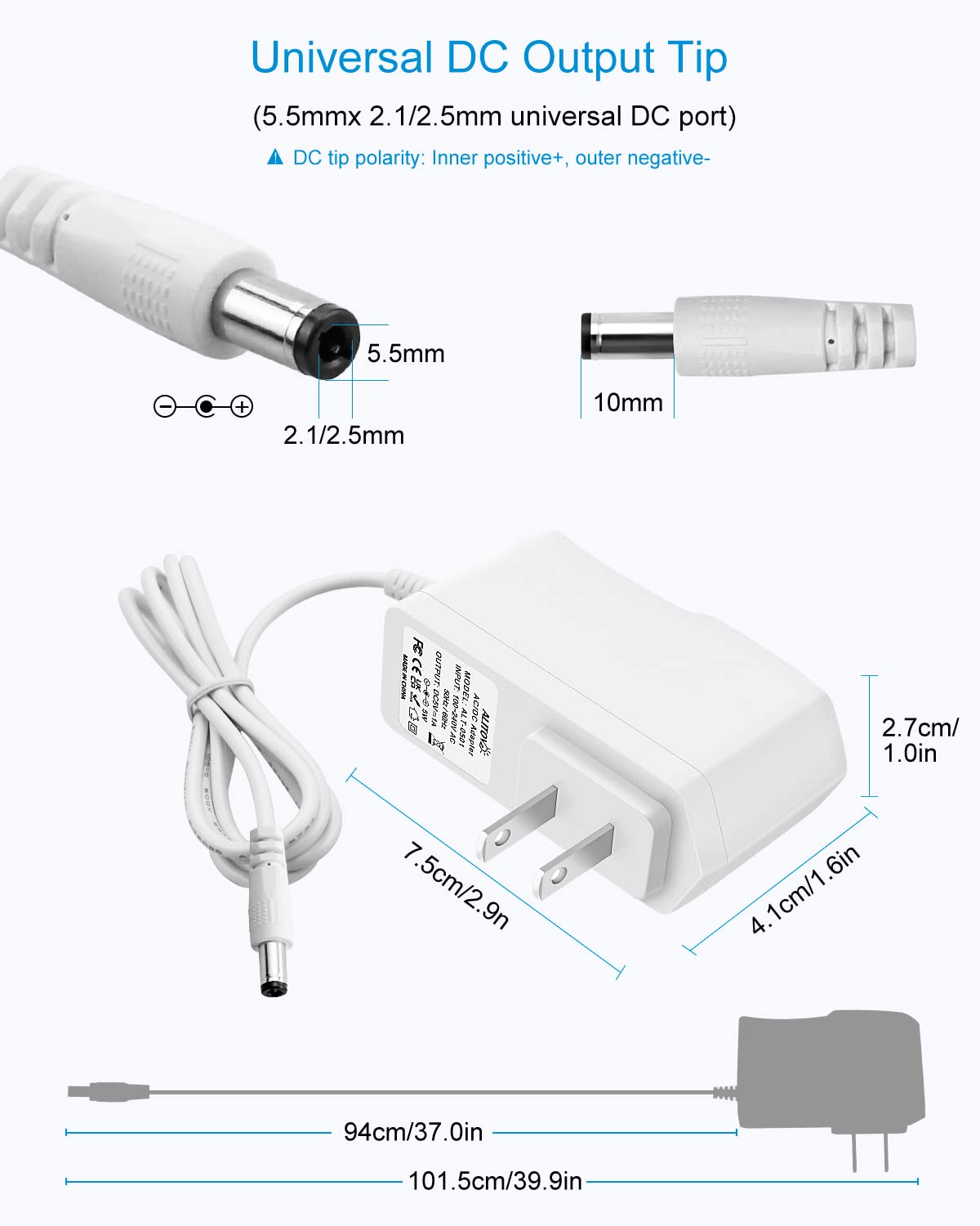 Alitove 5V 1A Power Supply 5 Volt 1A 5W Universal Ac/Dc Adapter 100 240V Ac To Dc 5V Power Cord Converter With 8 Tips 5.5X2.5Mm