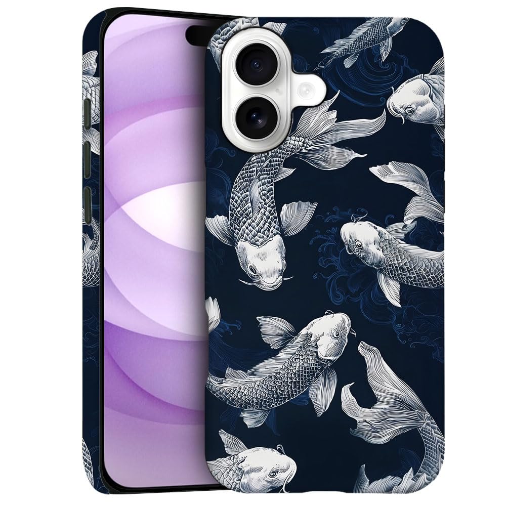 Case for iPhone 17 - Slim Fit Anti-Scratch Phone Case for Girl Women - Blue Koi Fish (Frosted)