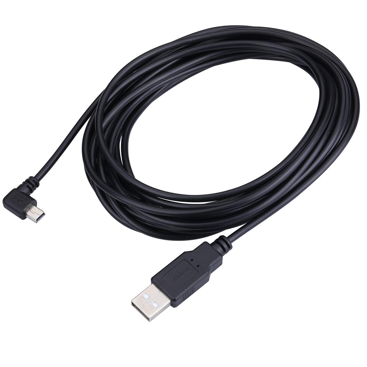 Larrits Extra Long 5M Usb 2.0 To Mini Usb Cable 90 Degree Left Angle Power Supply Charge Cord With 5Pc Wiring Clips For Garmin Nuvi Gps Car Dash Cam Gps Navigator Dvr Camcorder Camera