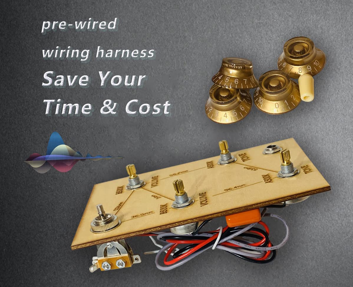 Lamsam Pre-Soldered Wiring Harness For Guitars With Humbucker Pickup, Standard Wiring Kit With Long Shaft Potentiometers Orange