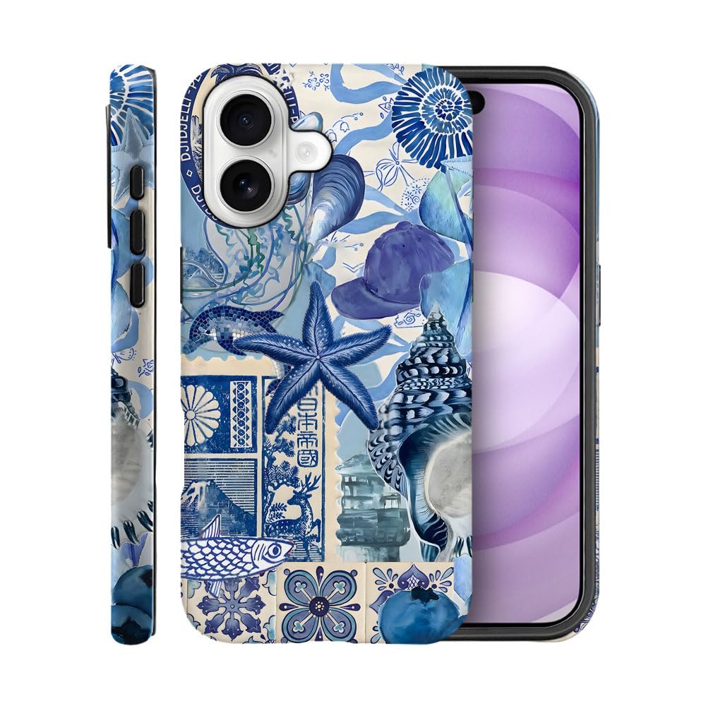 Case for iPhone 17,Fits Frosted Case Design for Girl Women,Beach Blue Starfish Themed Collage European