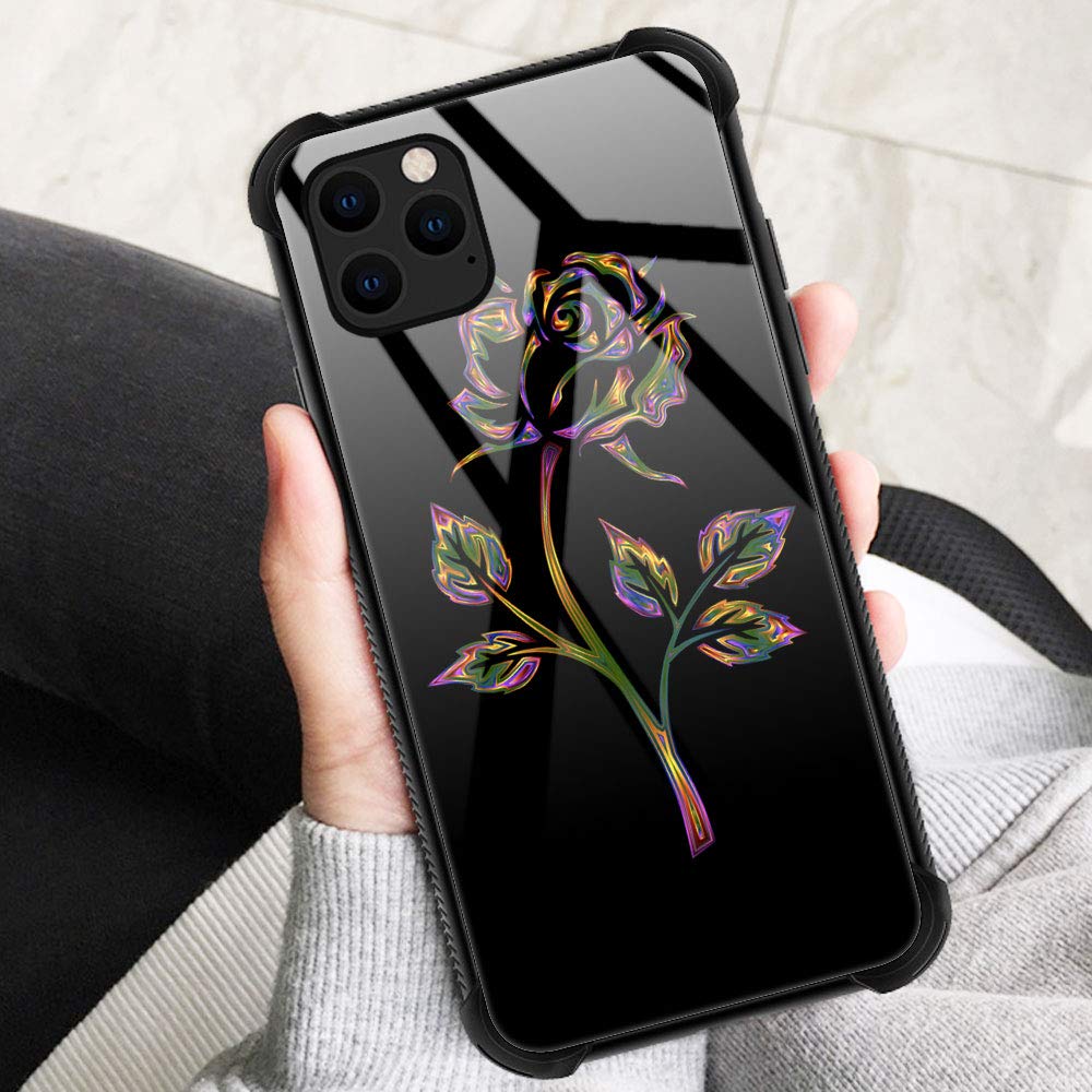 ZHEGAILIAN iPhone 12 Pro Phone Case Gradual Rose Organic Glass TPU Colorful Roses 6.1 inch