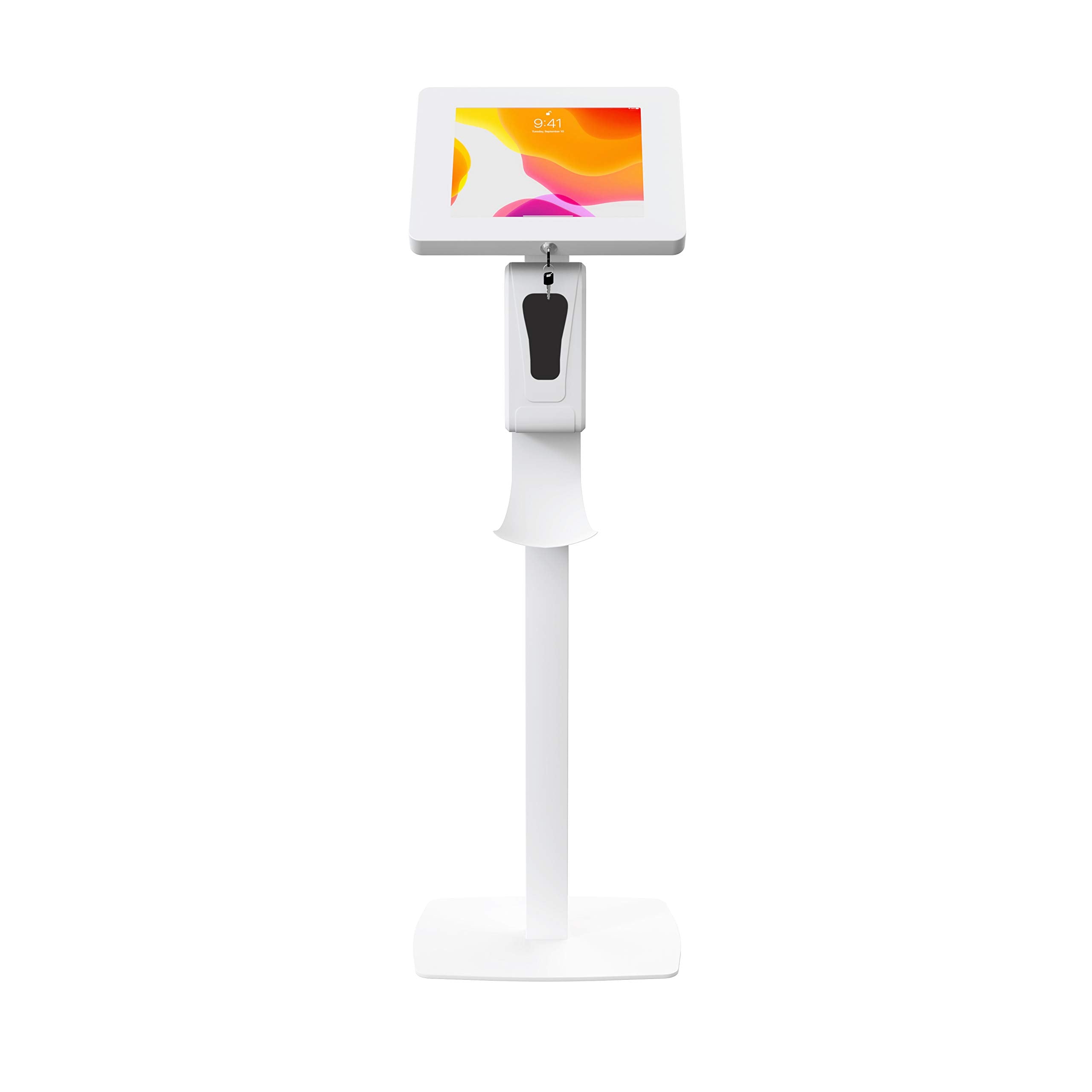 Cta Digital: Premium Thin Profile Floor Stand With Security Enclosure And Automatic Soap Dispenser For 9.7'' To 11'' Tablet, Whi