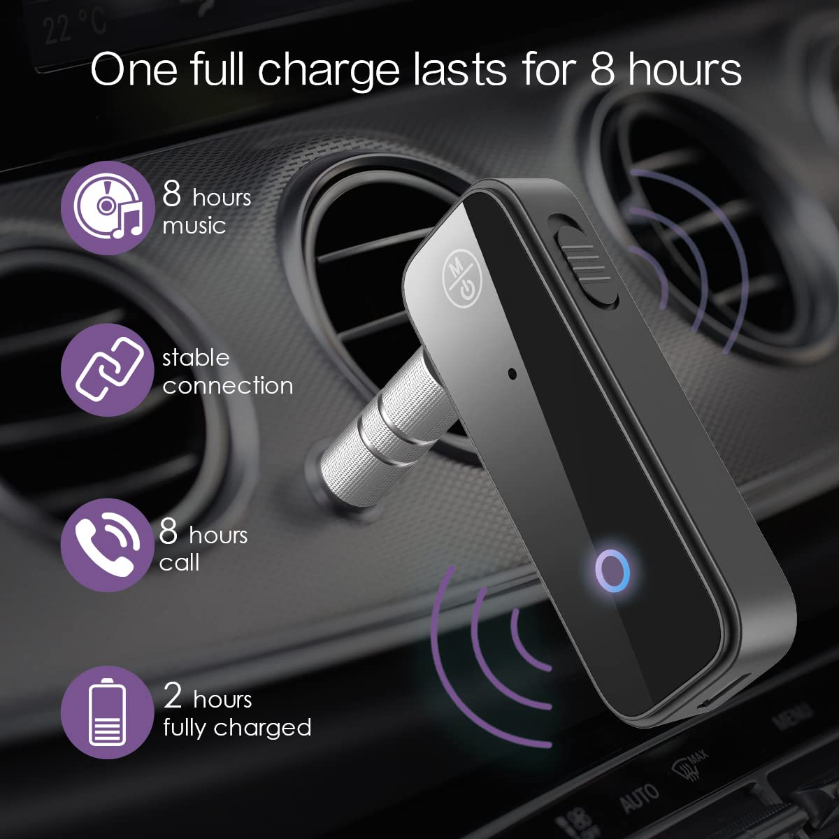 Oria Bluetooth 5.0 Receiver For Car, Upgraded Aux Bluetooth Adapter, 2 In 1 Bluetooth Transmitter Receiver With Noise Cancelling