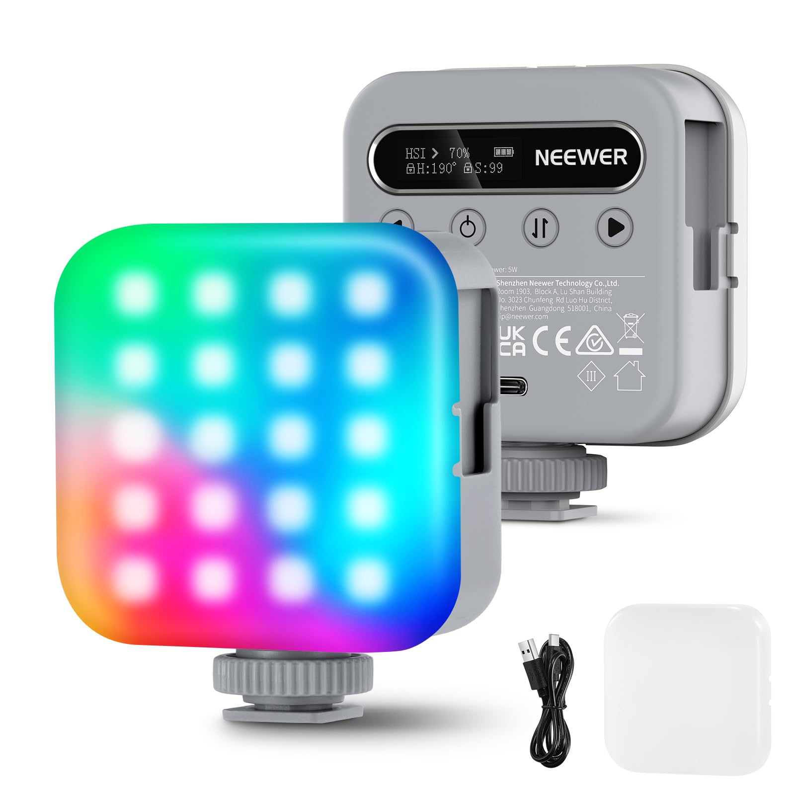 NEEWER Basic Magnetic RGB Video Light, 360 Full RGB Mini LED Camera Light CRI96+ 2500-9000K 18 Scenes 3 Cold Shoes & 1/4, 2000mA