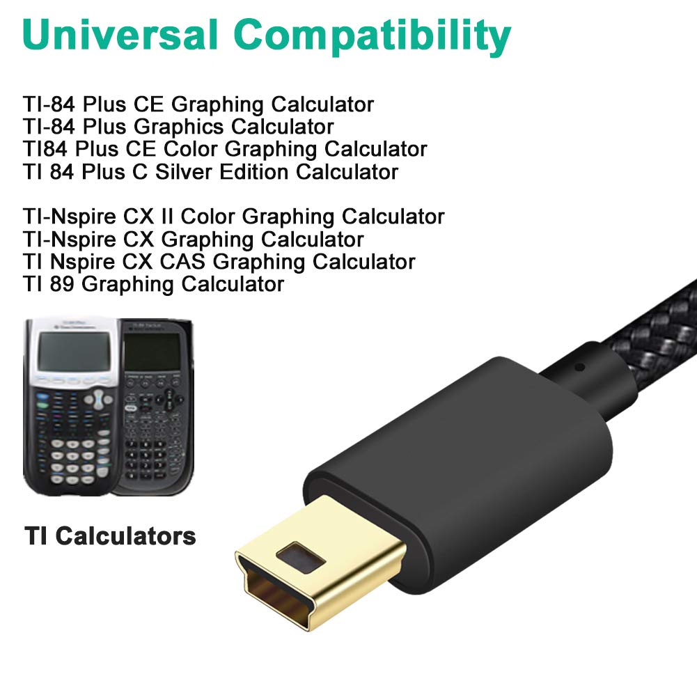 Scovee Usb Power Cable Charging Cord For Ti 84 Plus Ce Calculators,Ti 84 Plus C Silver Edition Graphing Calculators,Ti Nspire Cx,Ti Nspire Cx Cas,Ti 89, Data Charger For Texas Instruments Replacement