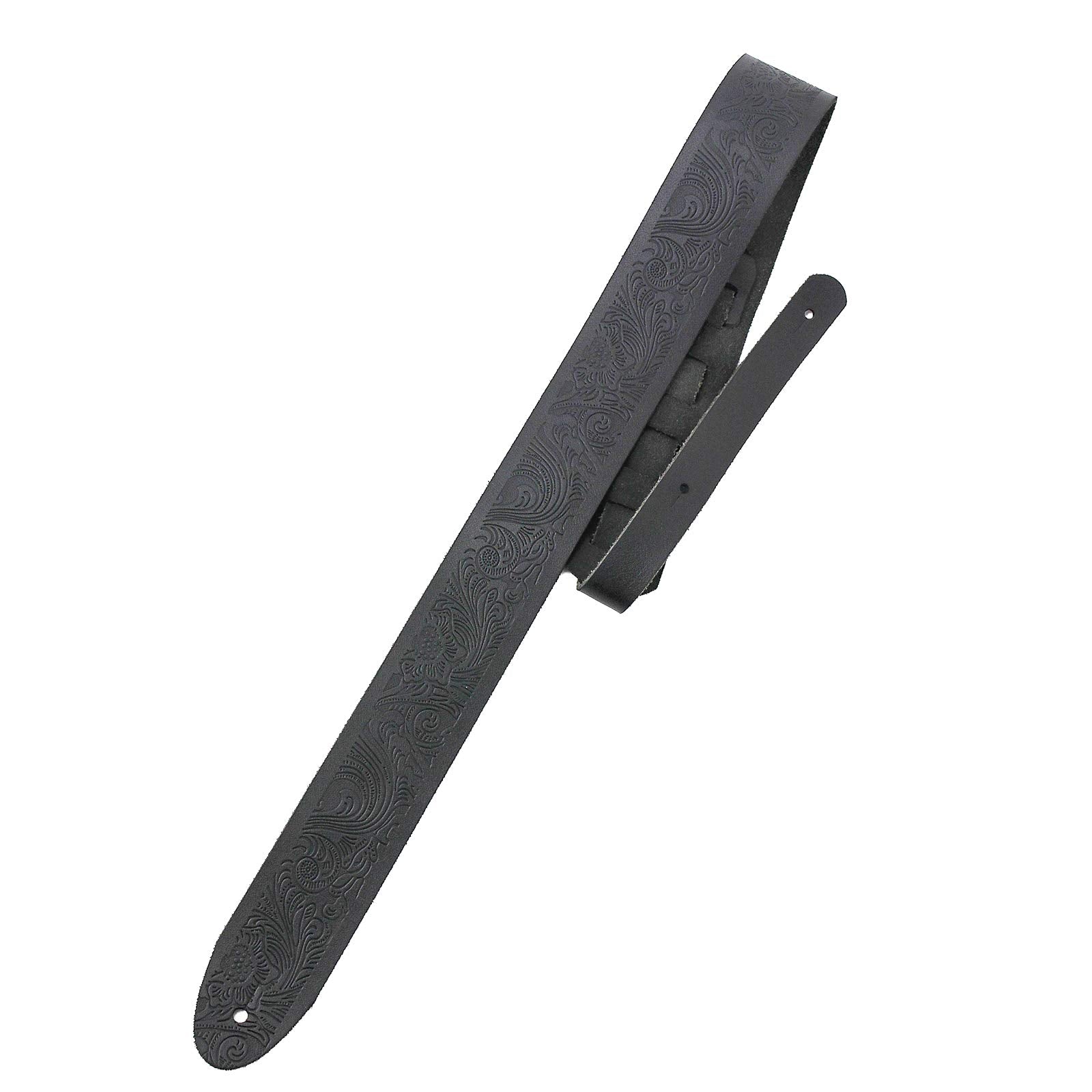 Walker & Williams Sp 74 Soft Black Premium Thick Italian Leather Guitar Strap Live Oak Tooling