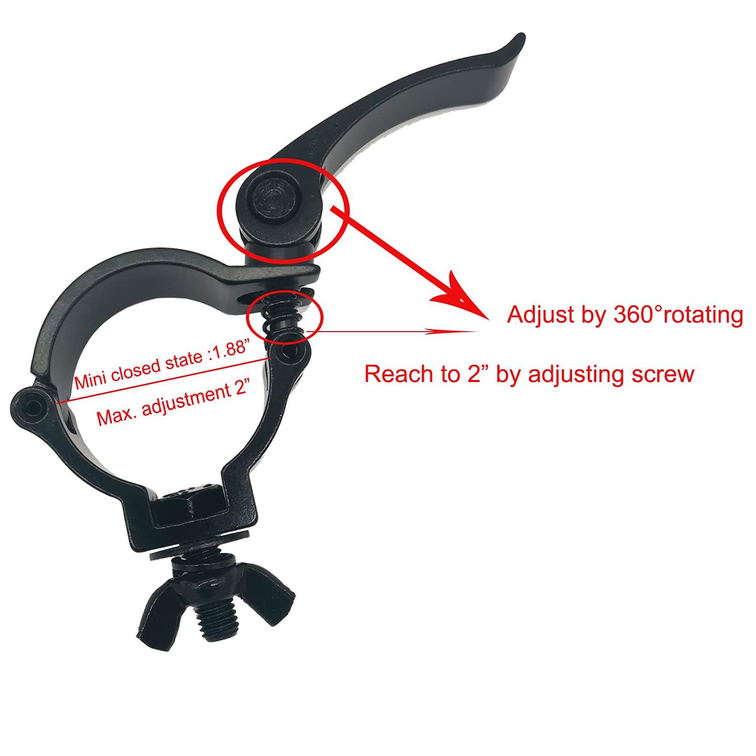 Lighting Clamp 2 Inch Truss Quick Release Mount Heavy Duty 220 Lbs Fit 48 51Mm Od Pipe Truss F34 Black