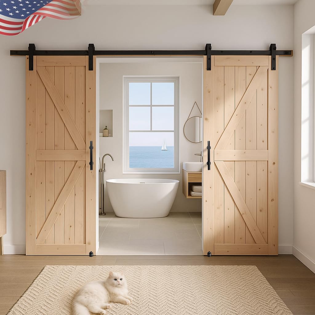 S&Z Tophand 30In X 84In Barn Door, 20-60 In Unfinished British Brace Barn Door/Modern Style/Solid Wood/Simple Assembly Is Requir