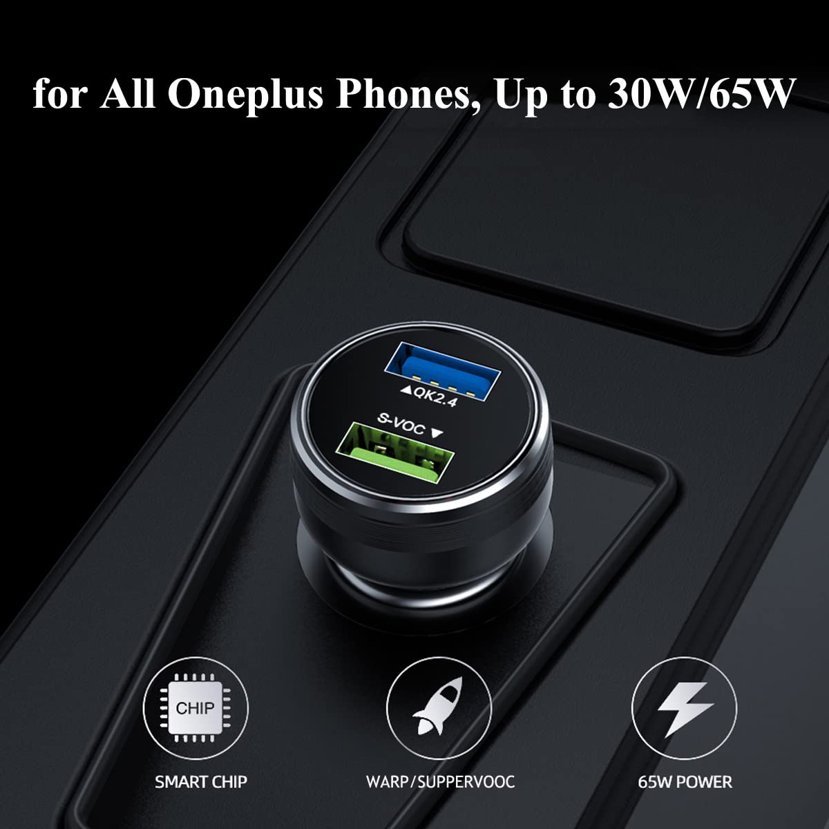 Warp Charge 30W 65W Car Charger Supervooc For Oneplus 12 12R 11 10 9 Pro Open 9R 8T 10T 8 7T Nord N20 N300 N10 N100 N200 N30 Se 5G Dash Charge Car Fast Charging One Plus 7 6T 6 Black