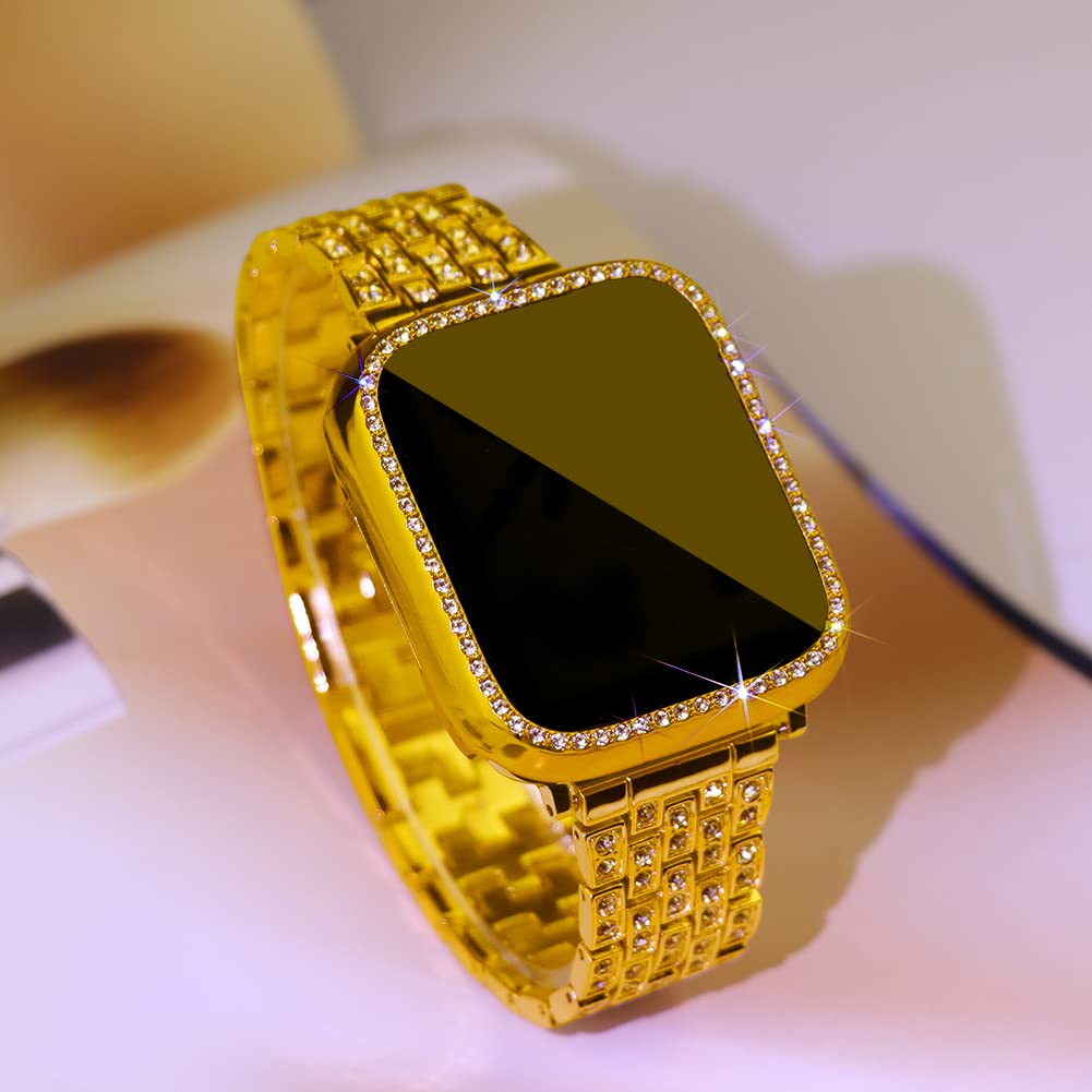 Supoix Compatible With Apple Watch Band 41Mm + Case, Women Jewelry Bling Diamond Replacement Metal Strap & Soft Tpu Bumper Prote